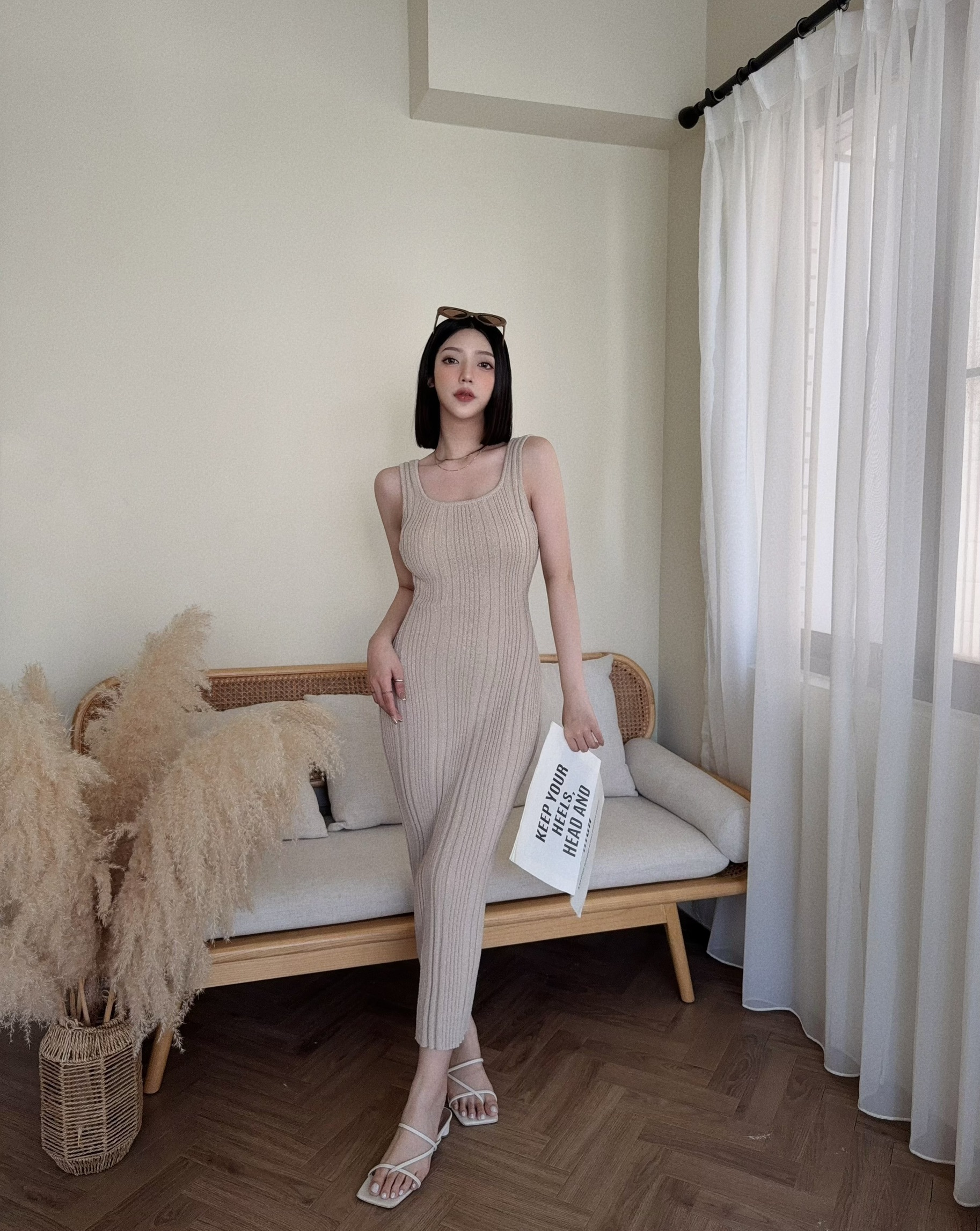 7019『訂製款』氣質方領針織連身長裙 (2)
