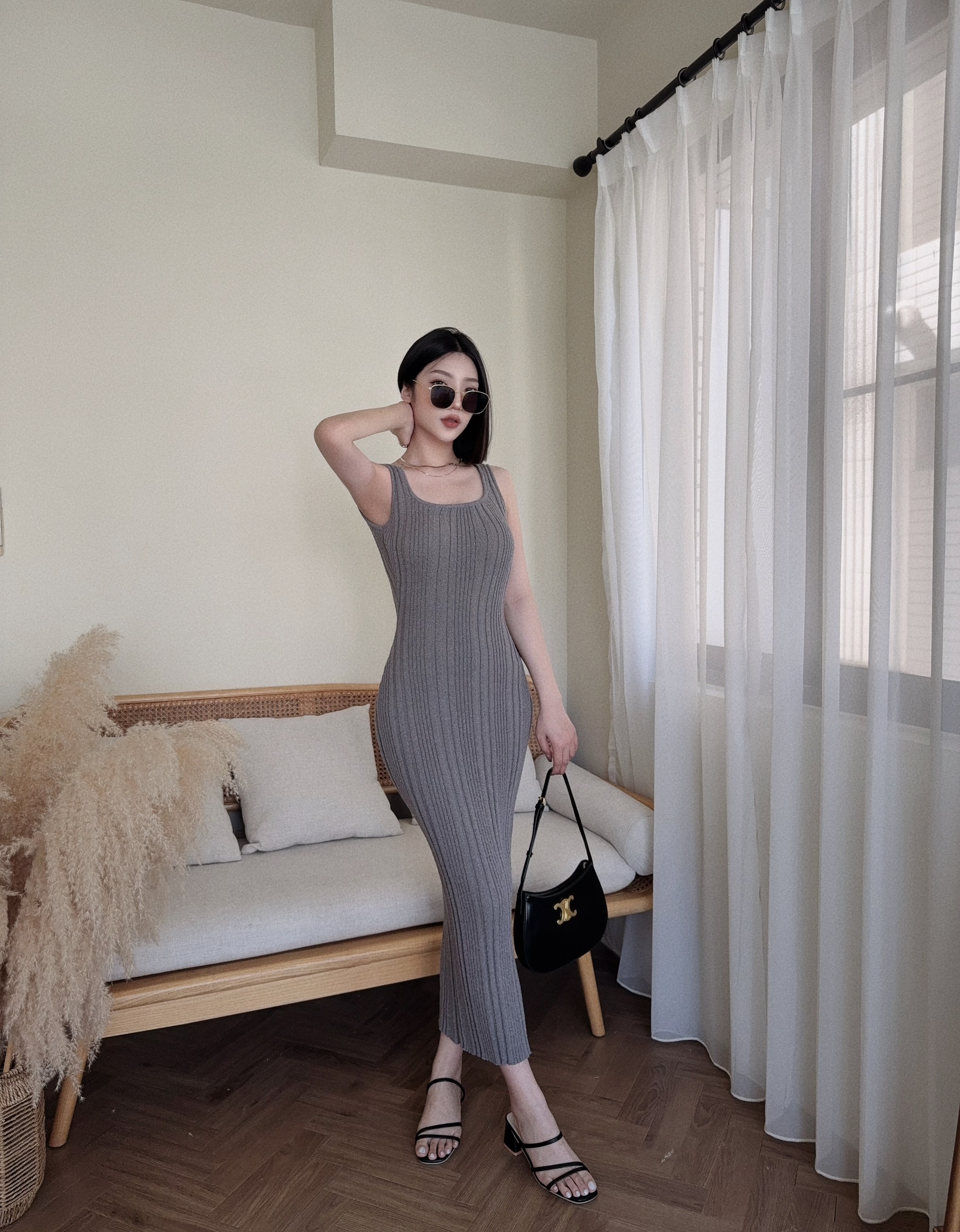 7019『訂製款』氣質方領針織連身長裙 (4)