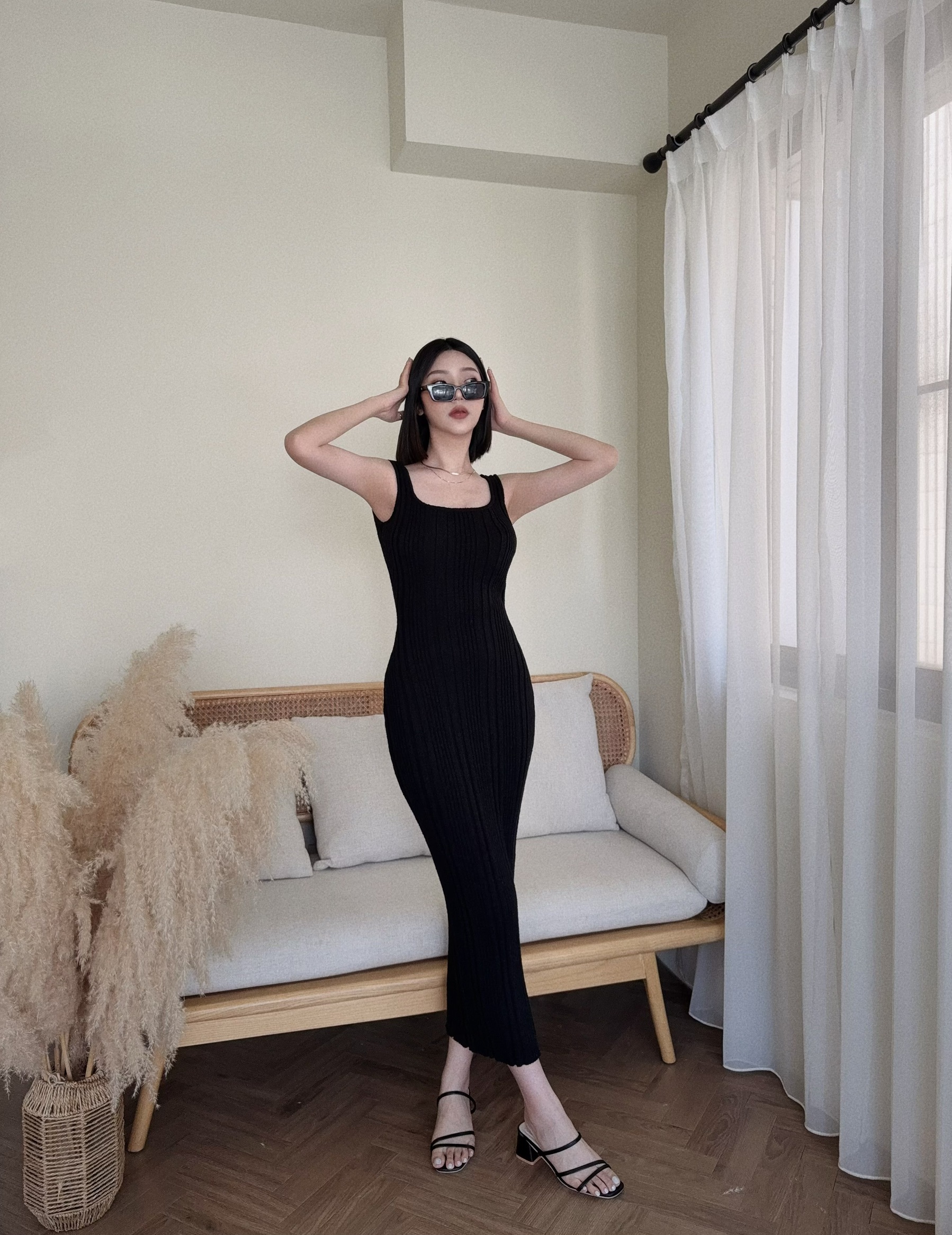 7019『訂製款』氣質方領針織連身長裙 (3)