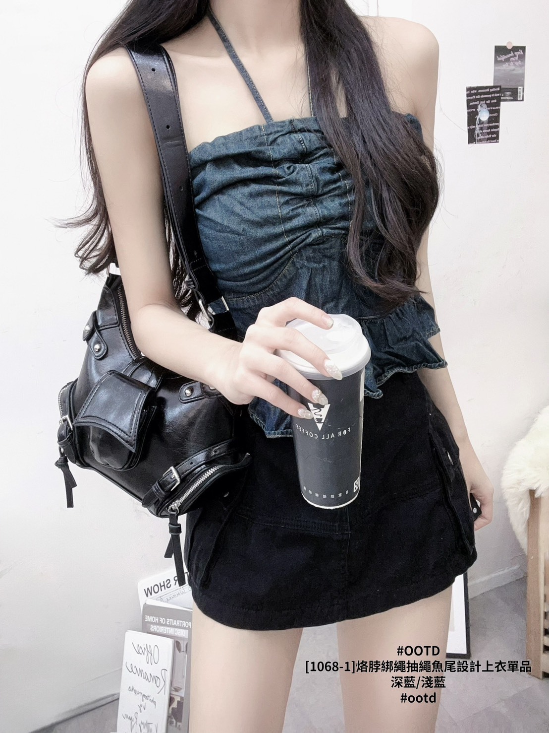 [1068-1]烙脖綁繩抽繩魚尾設計上衣單品 (3)