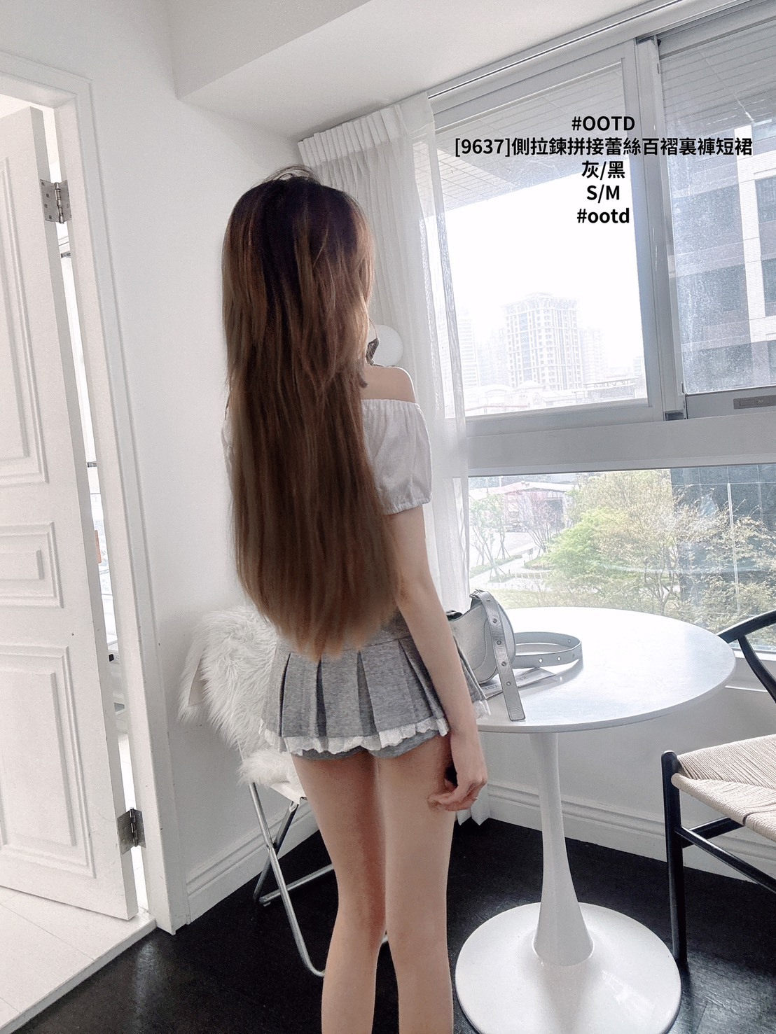 [9637]側拉鍊拼接蕾絲百褶裏褲短裙 (3)