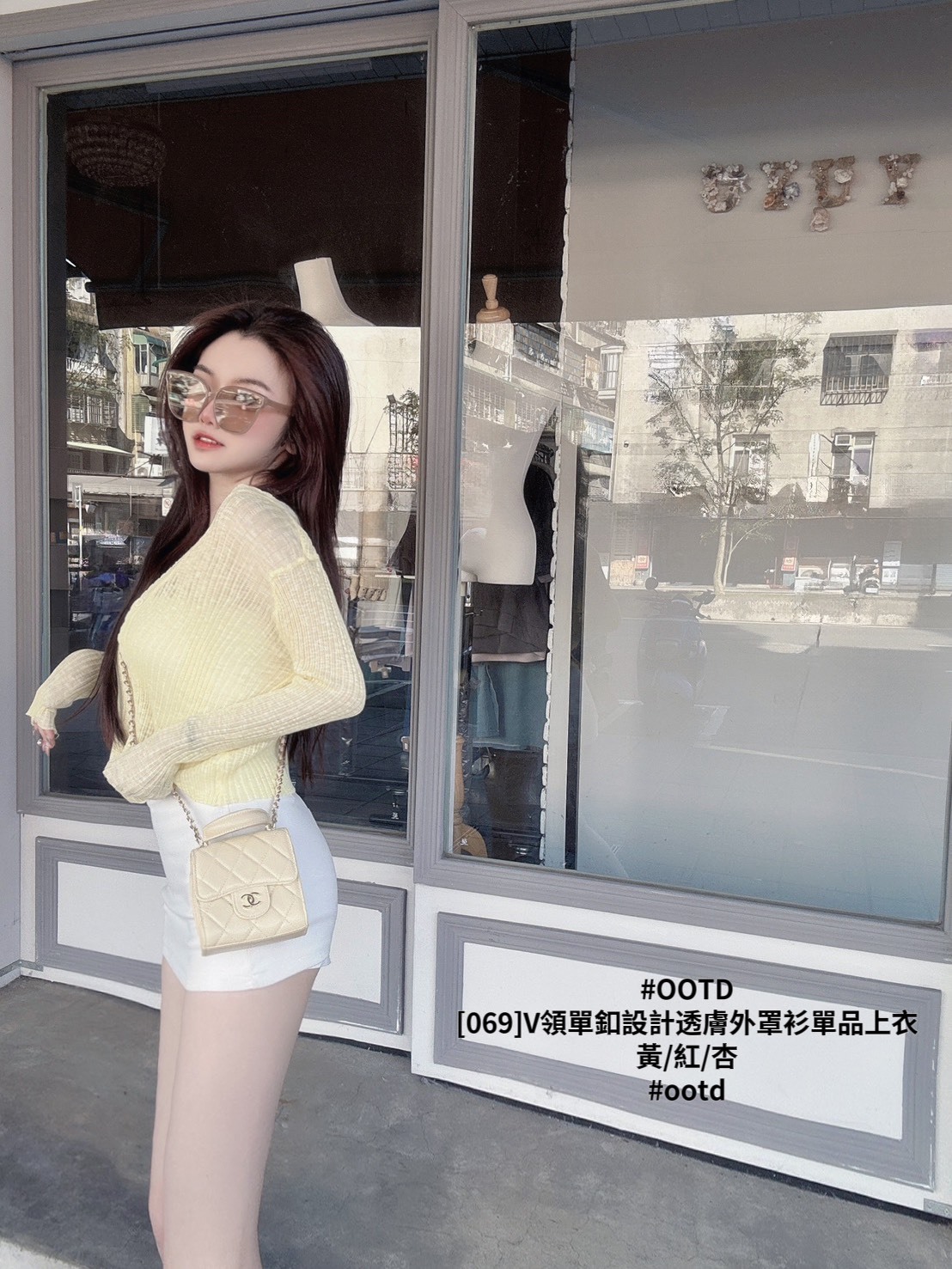 [069]V領單釦設計透膚外罩衫單品上衣 (2)
