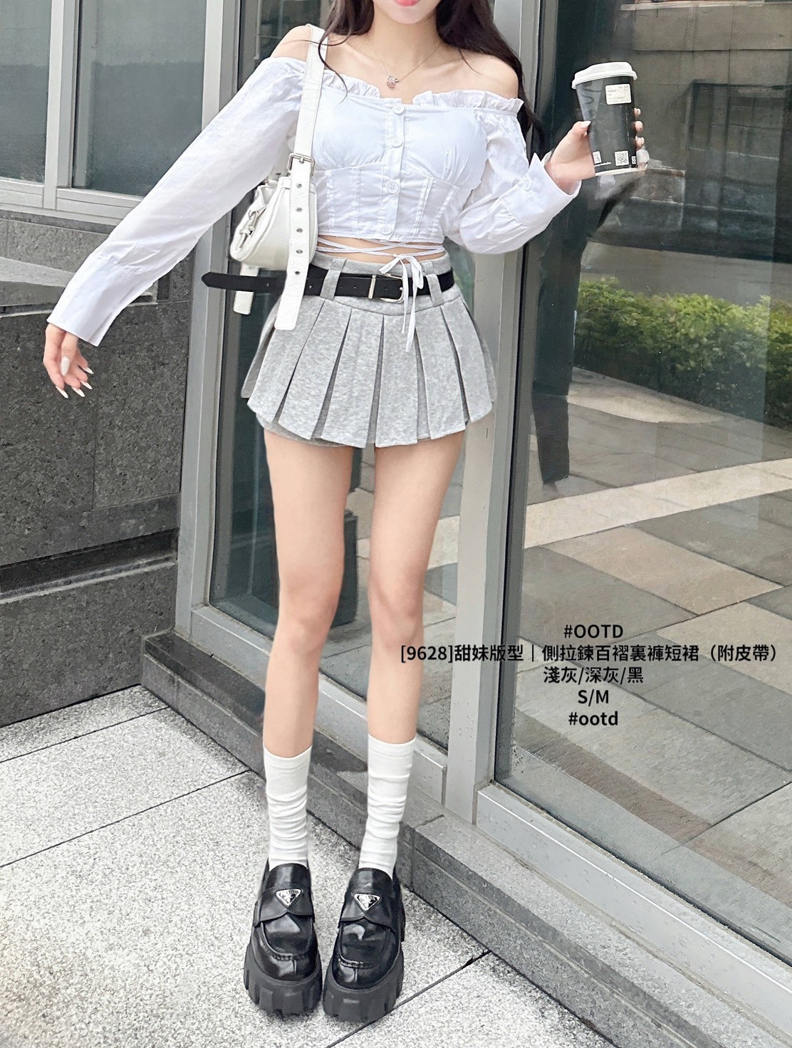 [9628]甜妹版型｜側拉鍊百褶裏褲短裙（附皮帶 (2)