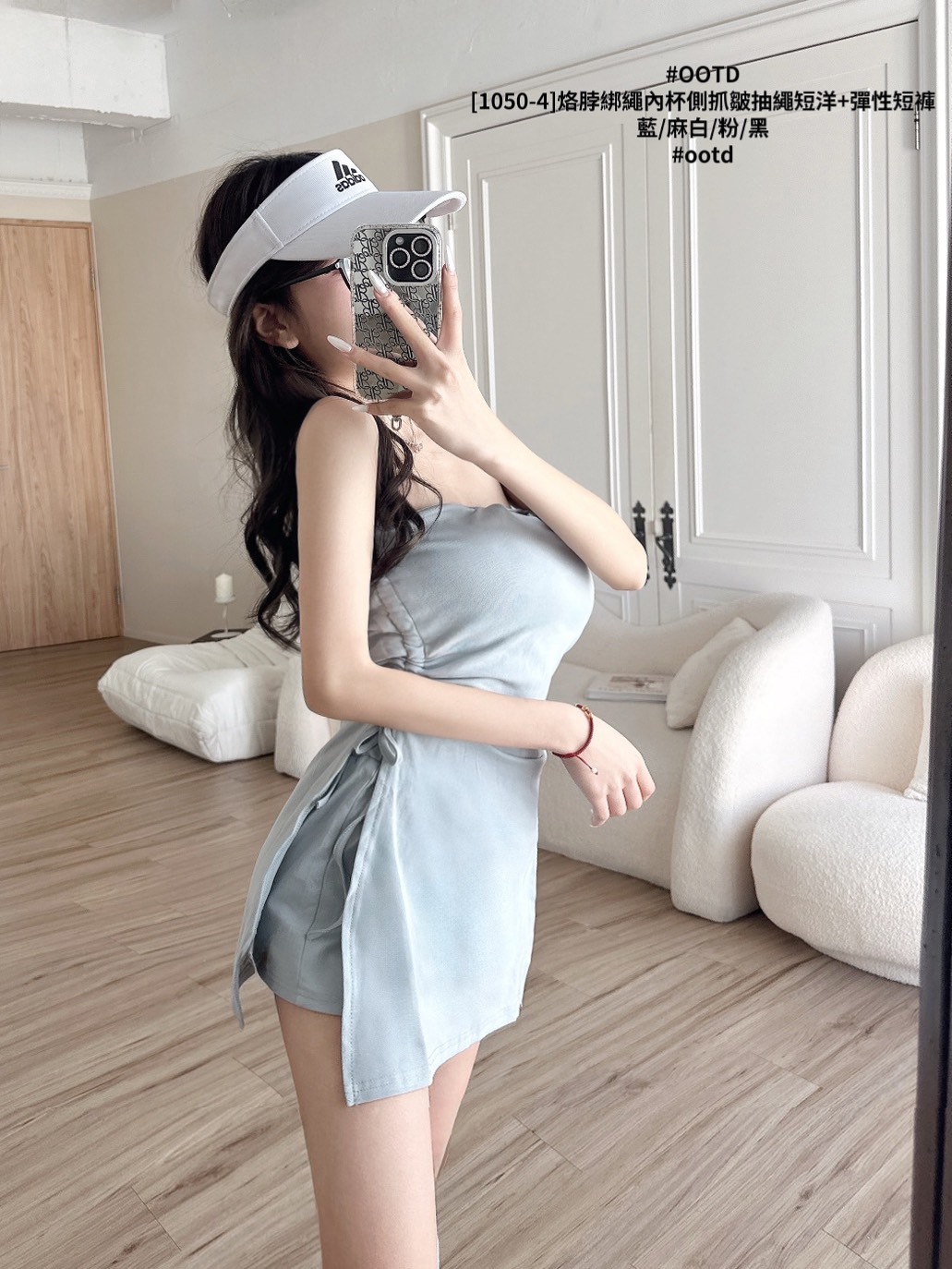[1050-4]烙脖綁繩內杯側抓皺抽繩短洋+彈性短褲 (6)