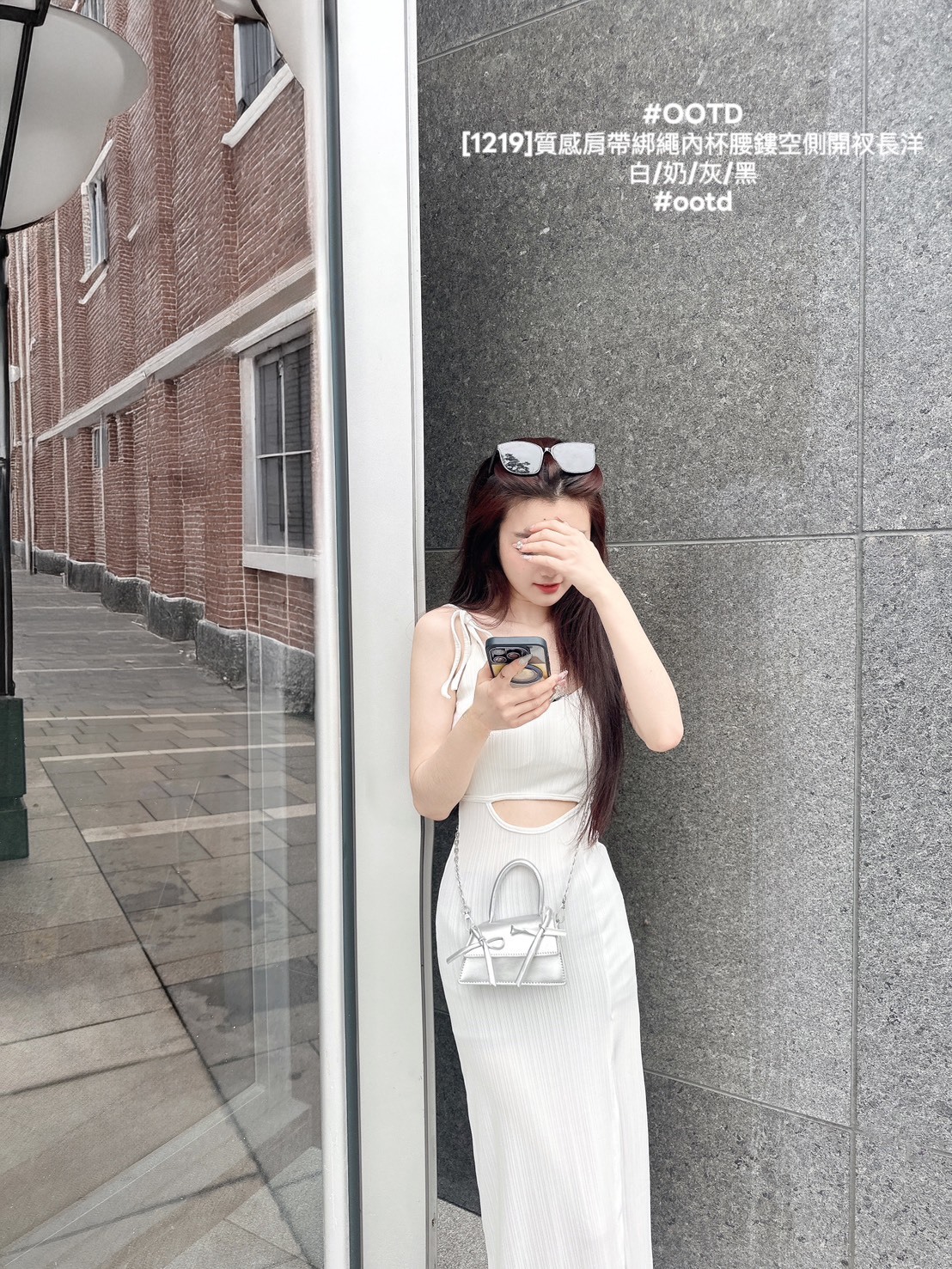 [1219]質感肩帶綁繩內杯腰鏤空側開衩長洋 (2)