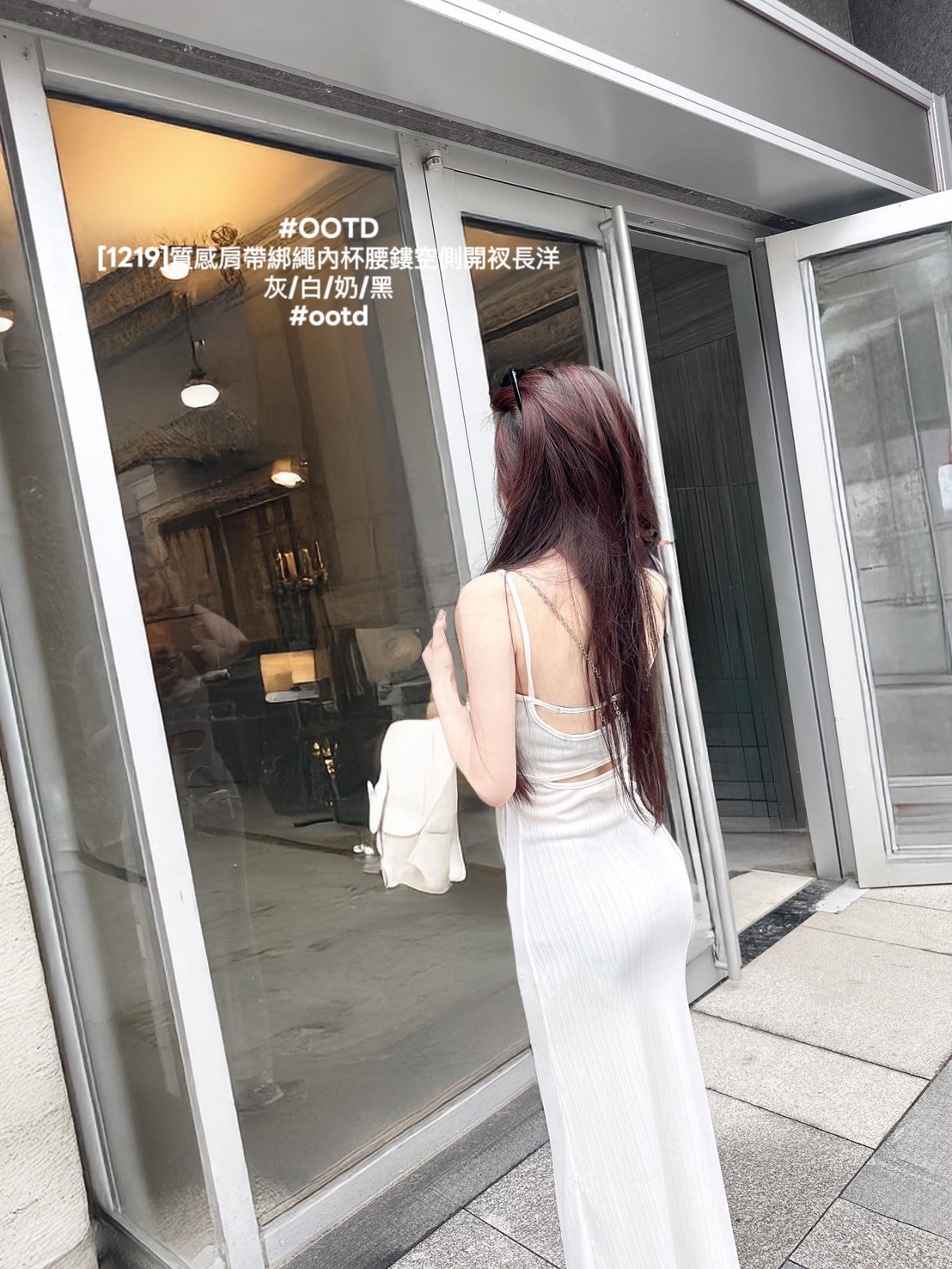 [1219]質感肩帶綁繩內杯腰鏤空側開衩長洋 (5)