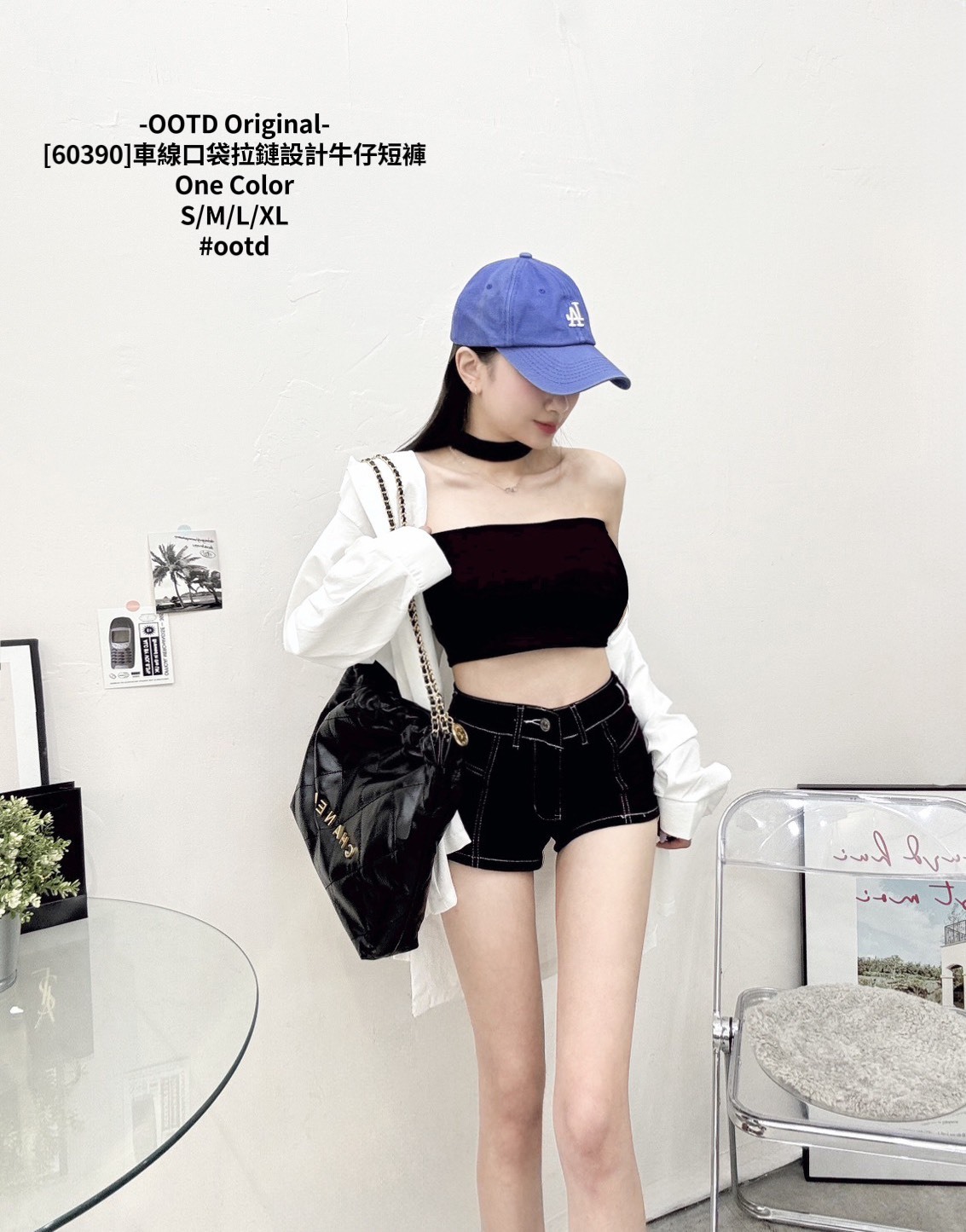 [60390]車線口袋拉鏈設計牛仔短褲 (2)