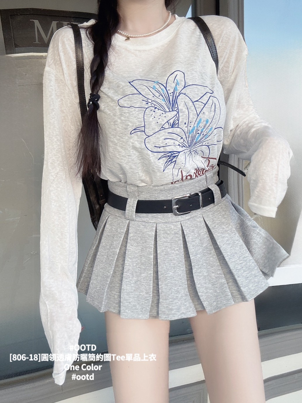 [806-18]圓領透膚防曬簡約圖Tee單品上衣 (2)