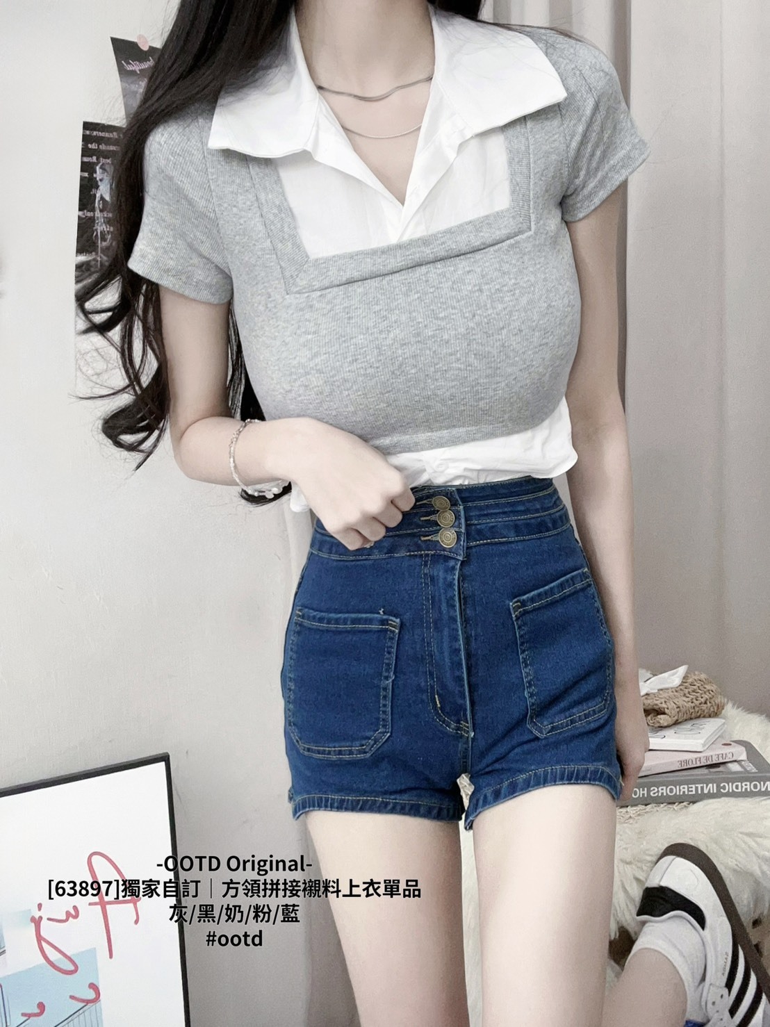 [63897]獨家自訂｜方領拼接襯料上衣單品 (6)