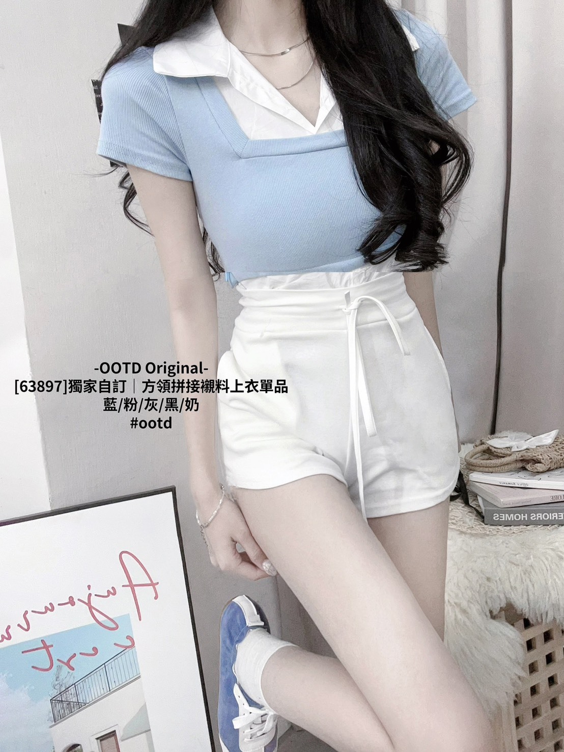 [63897]獨家自訂｜方領拼接襯料上衣單品 (3)