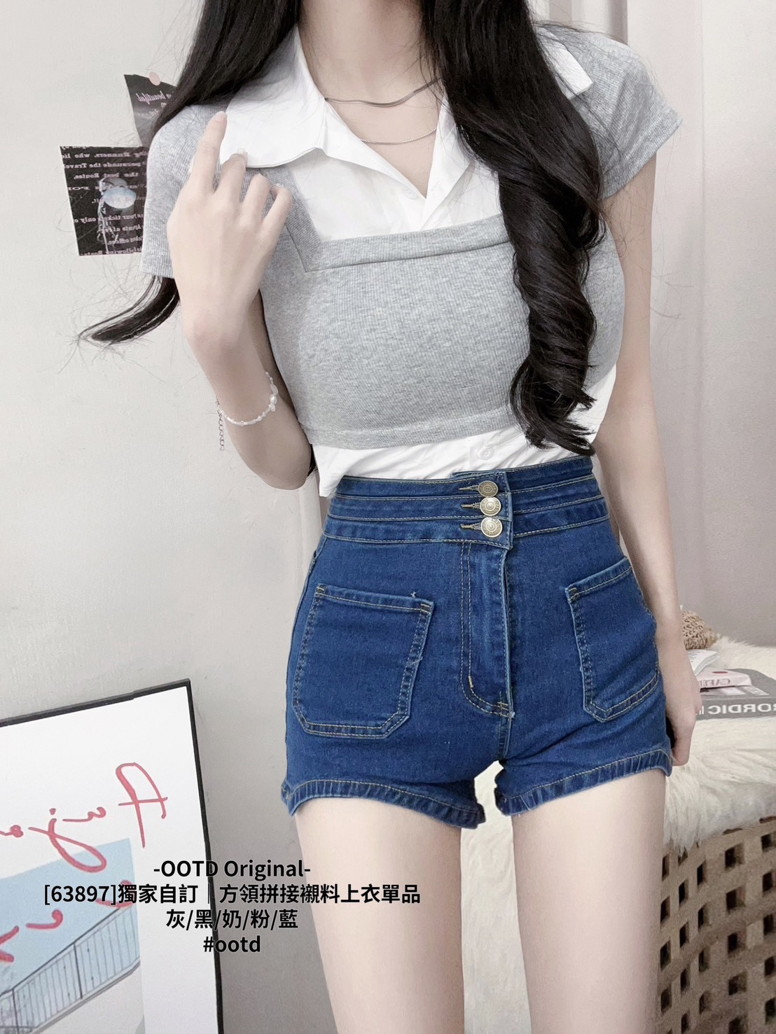 [63897]獨家自訂｜方領拼接襯料上衣單品 (5)