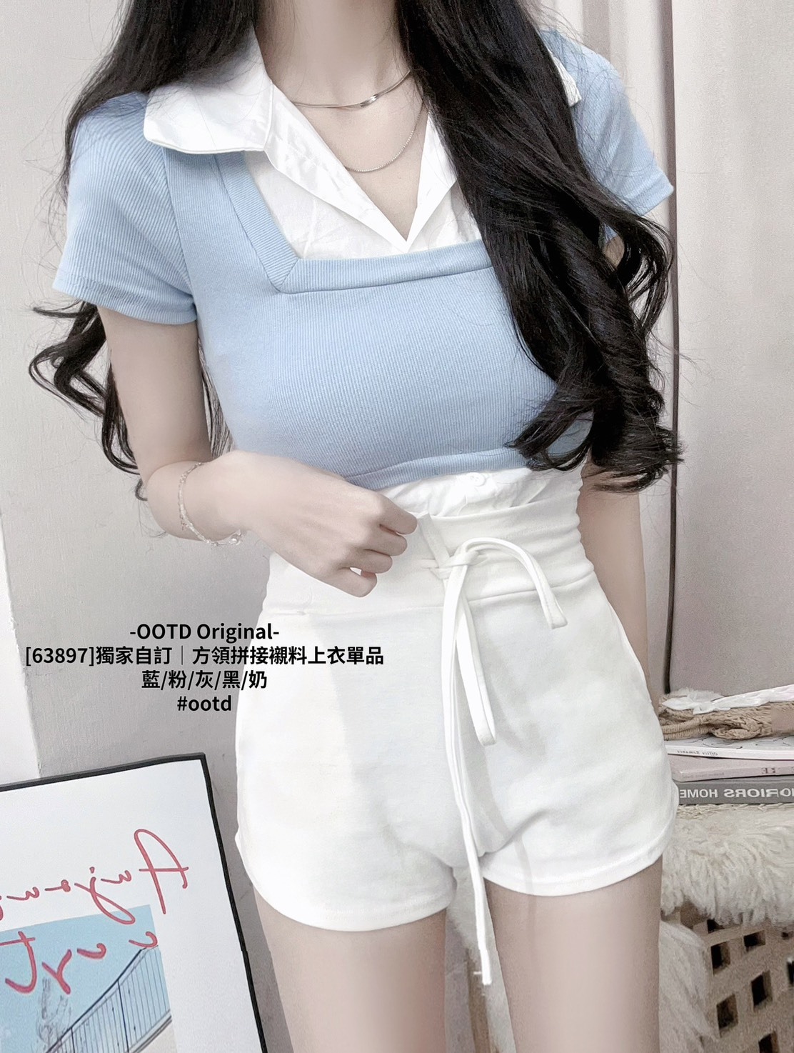 [63897]獨家自訂｜方領拼接襯料上衣單品 (4)