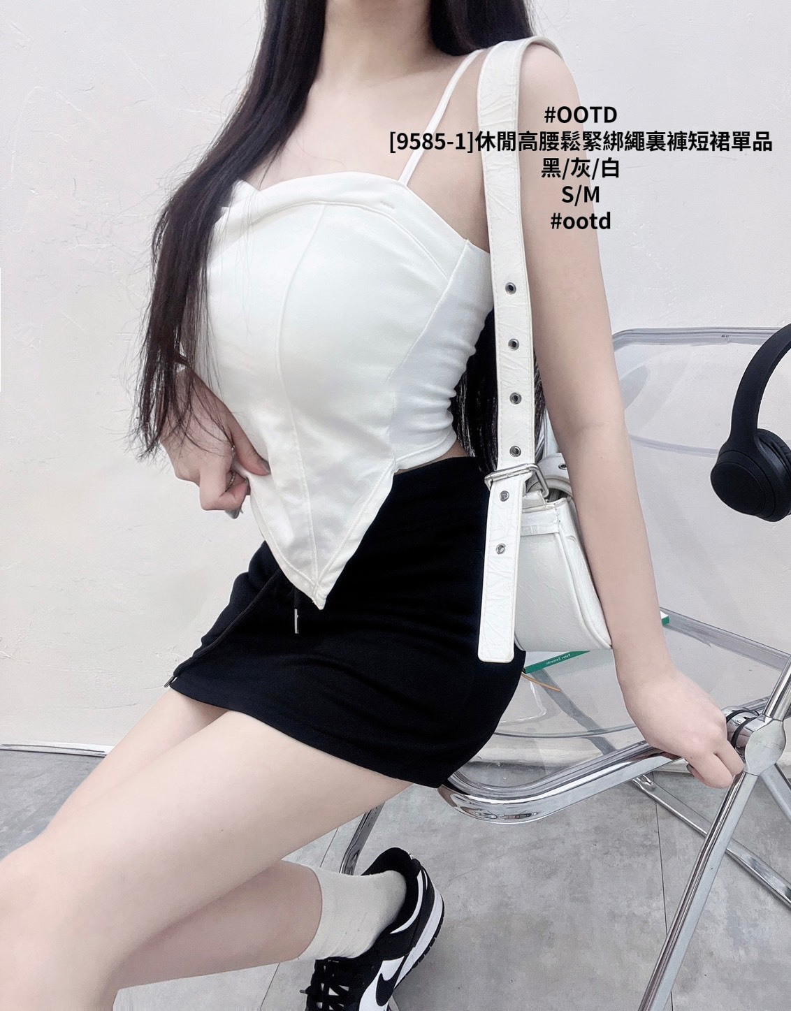 [9585-1]休閒高腰鬆緊綁繩裏褲短裙單品 (6)