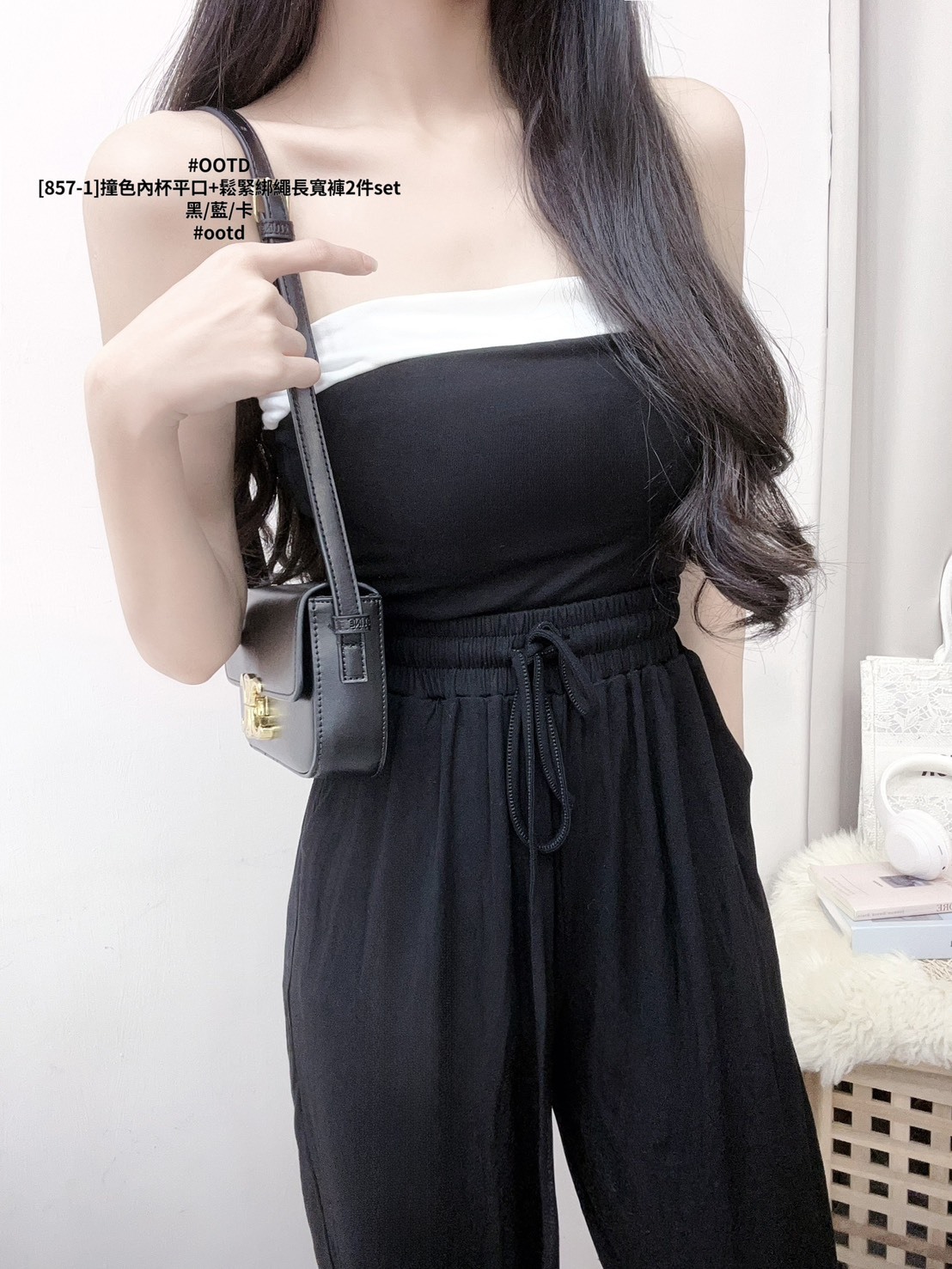 [857-1]撞色內杯平口+鬆緊綁繩長寬褲2件set (7)