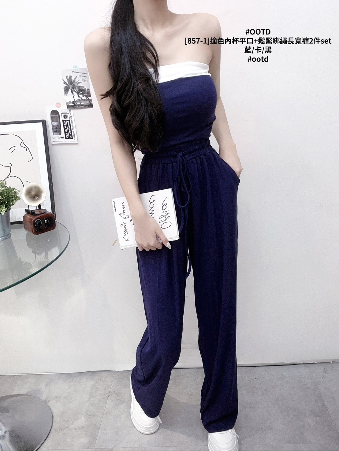 [857-1]撞色內杯平口+鬆緊綁繩長寬褲2件set (4)