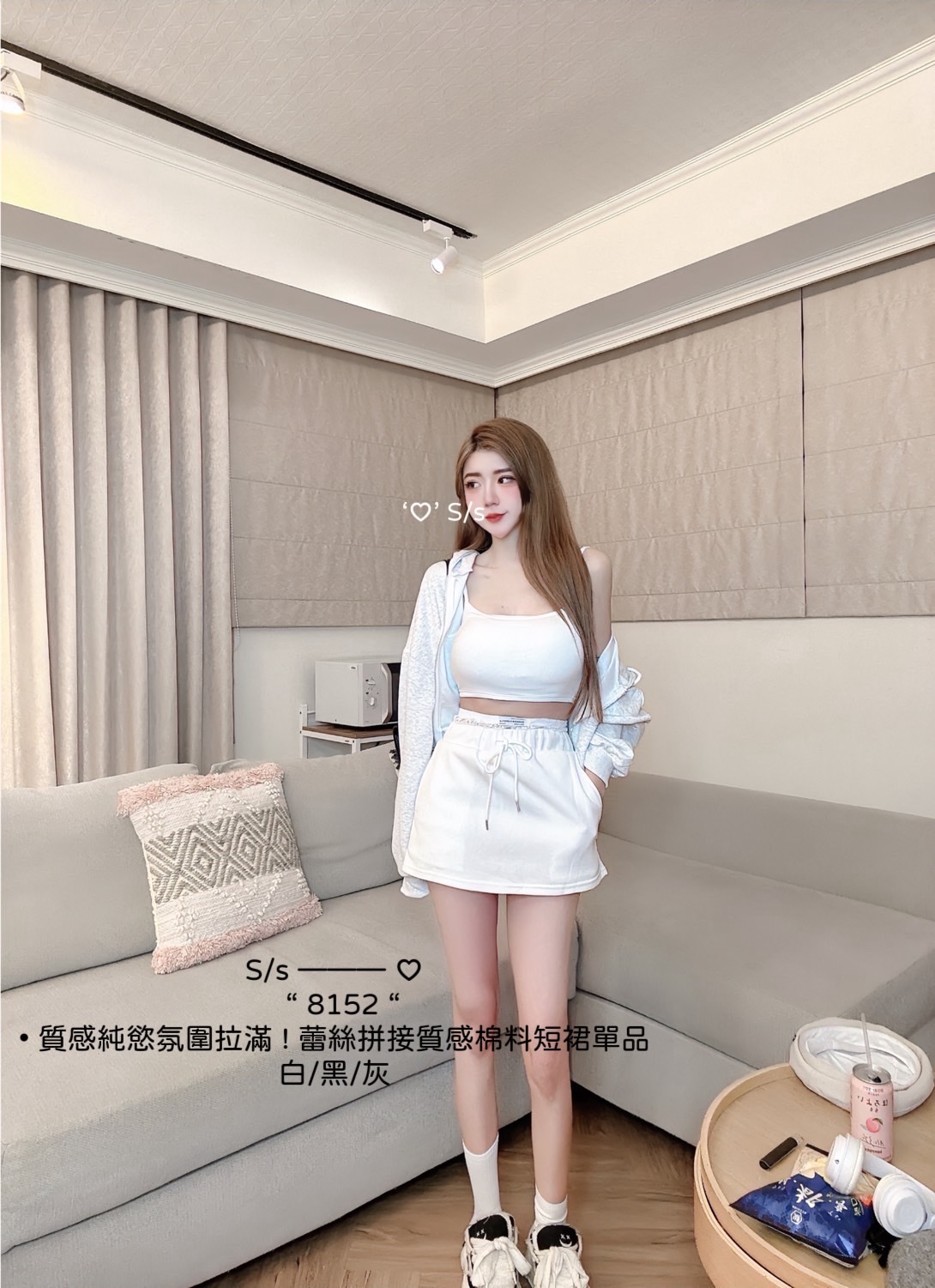 8152質感純慾氛圍拉滿蕾絲拼接質感棉料短裙單品 (2)