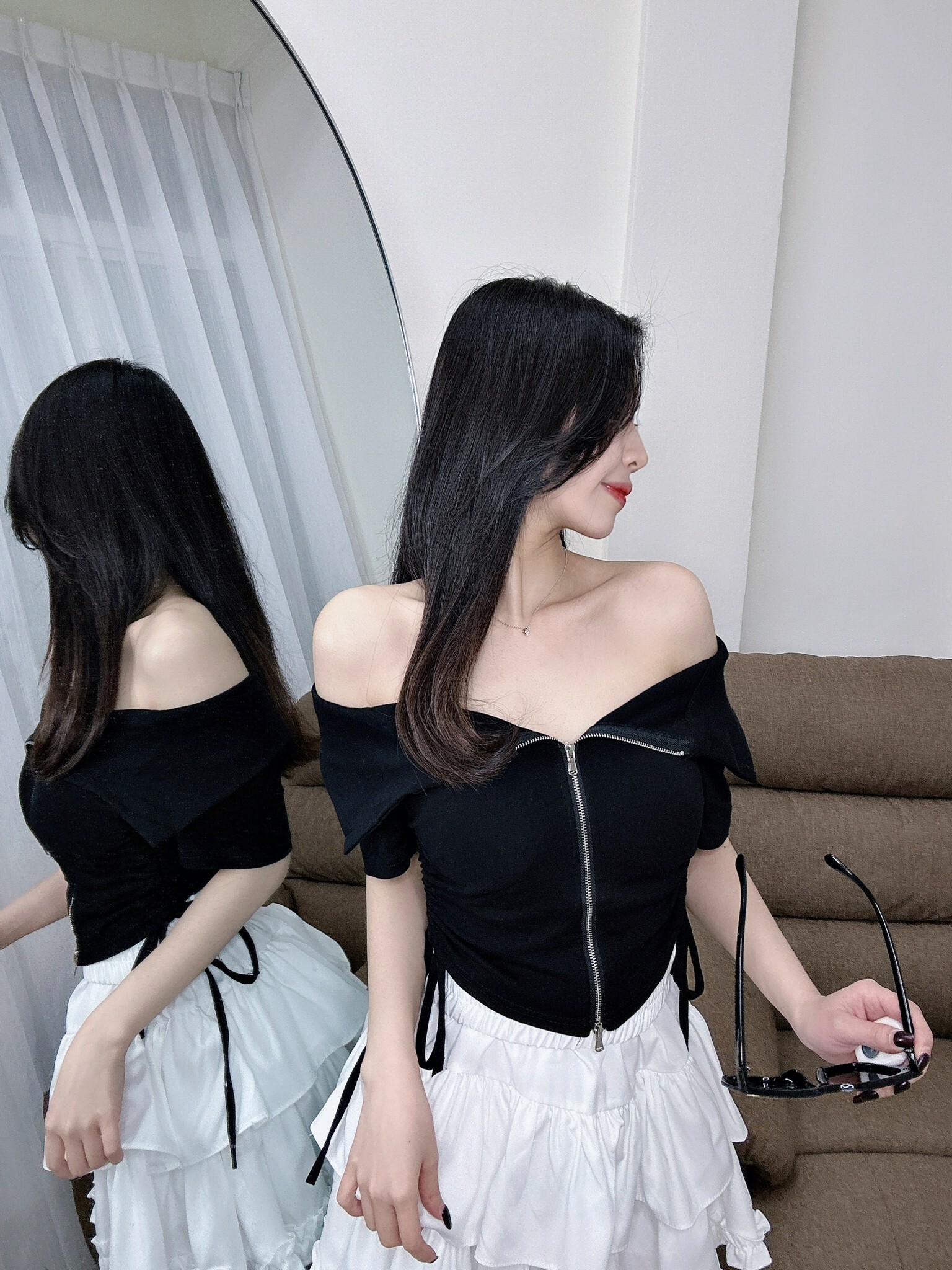 13821拉鍊側抽繩上衣