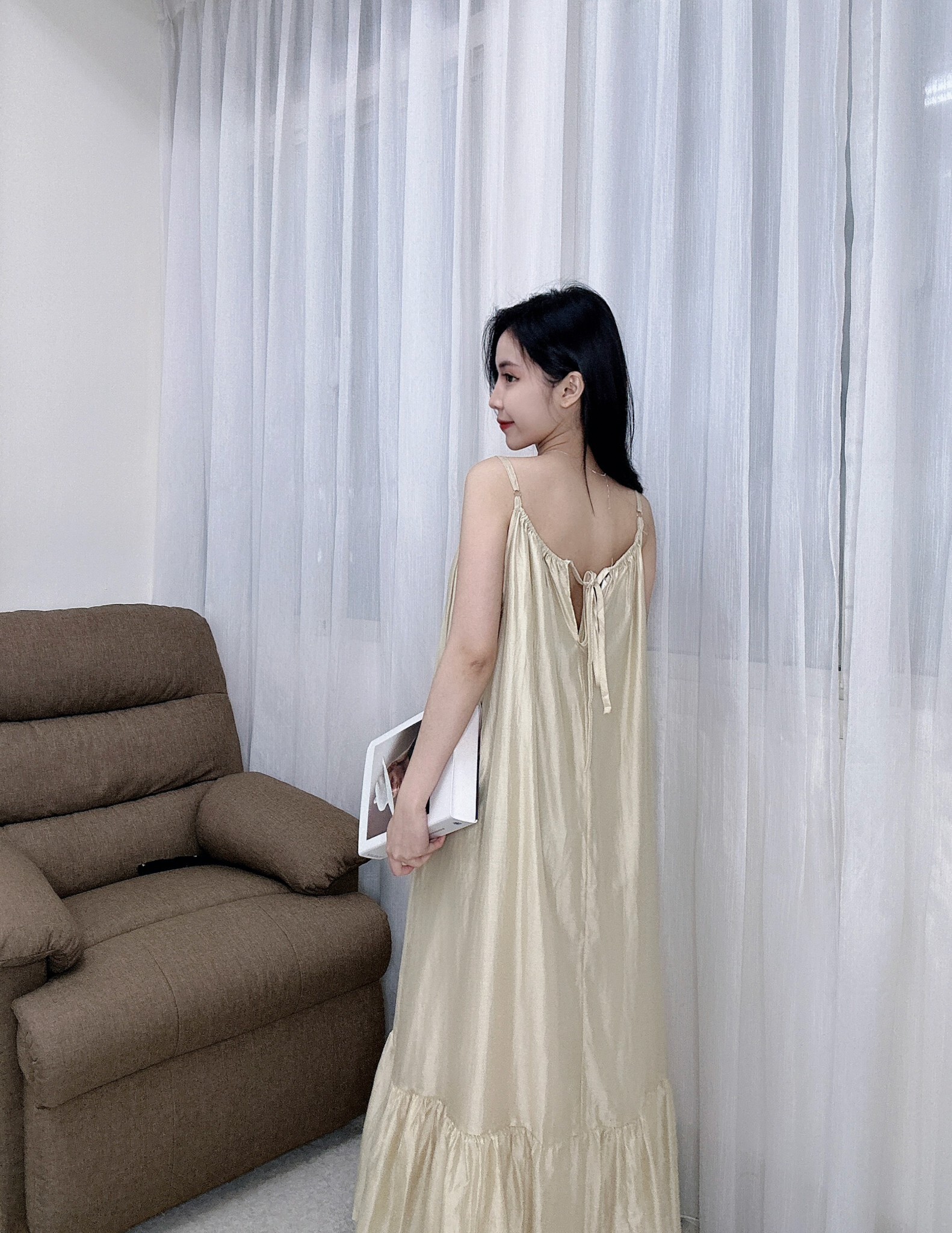 2627天絲棉細肩長洋