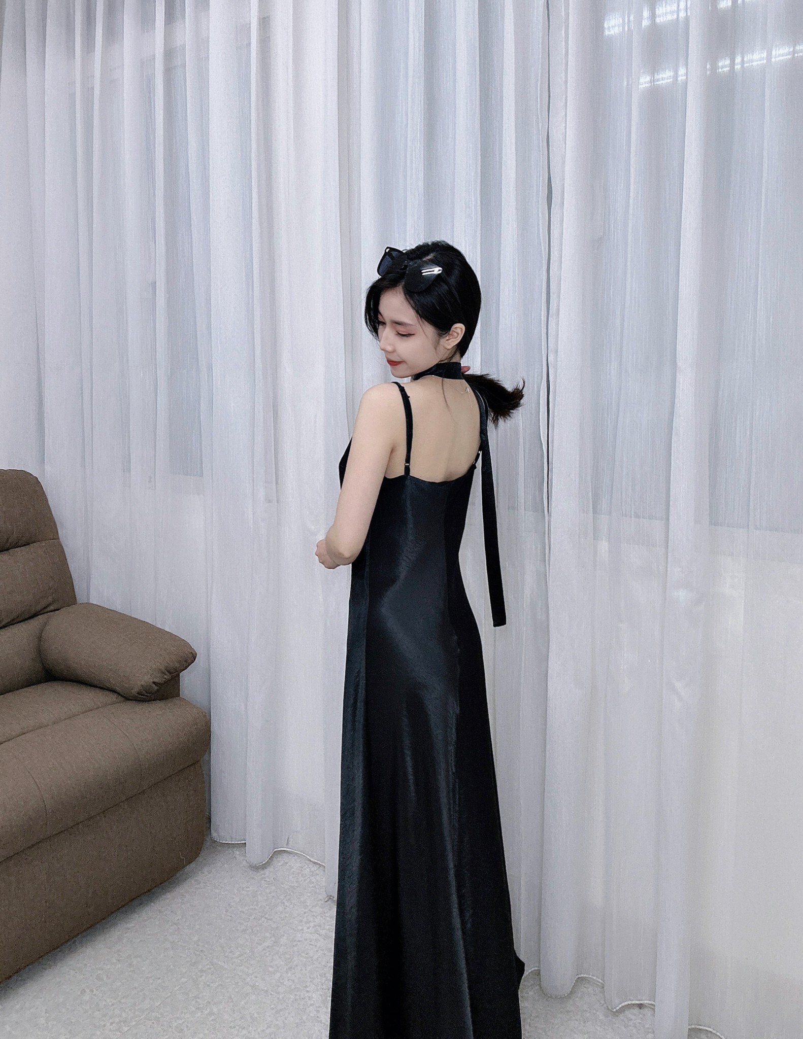 10089肩可調滑料緞面長洋 (4)