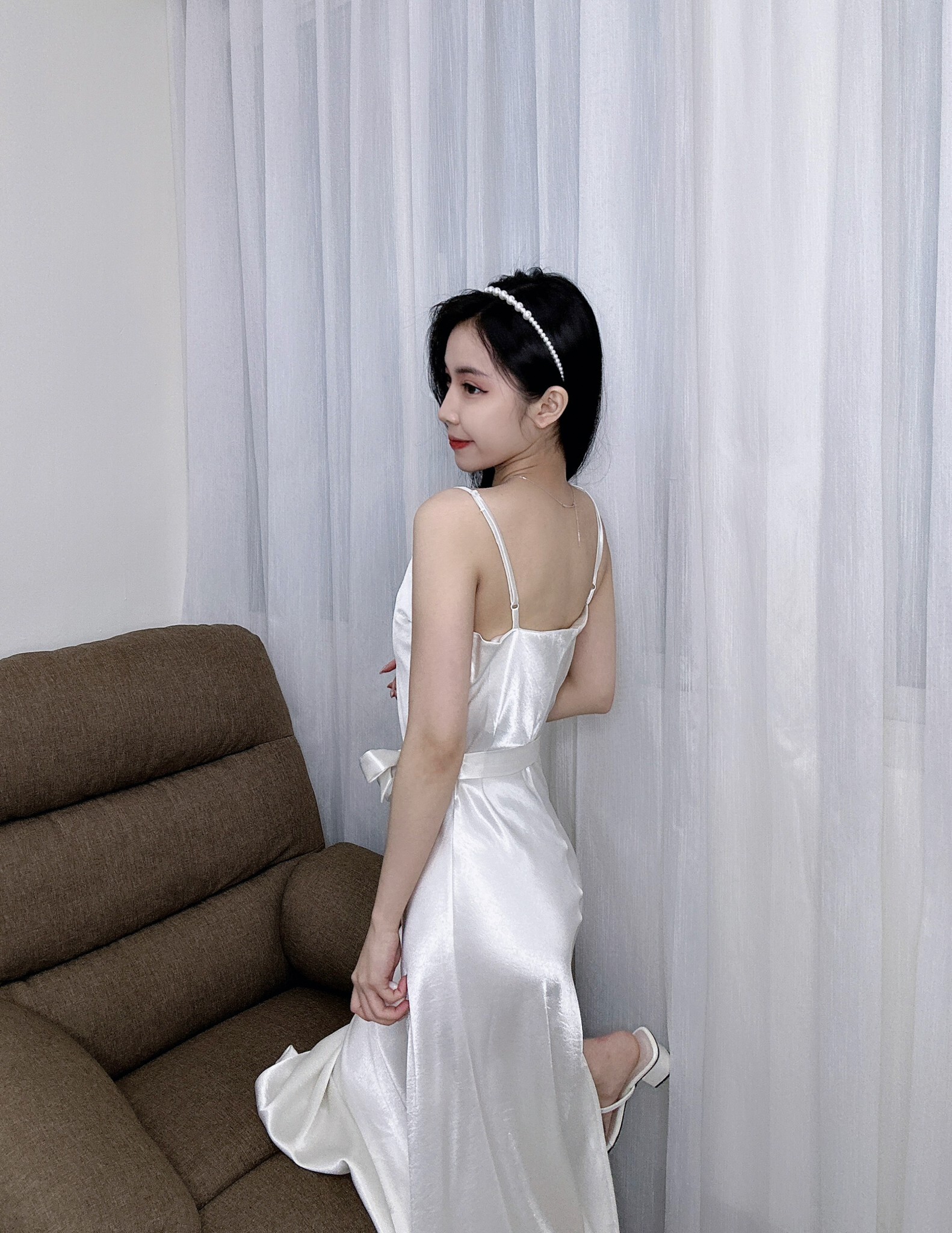 10089肩可調滑料緞面長洋 (7)