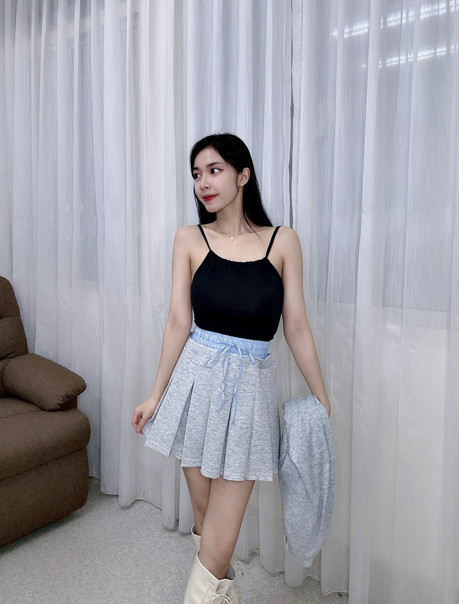 256百褶拼接褲裙 (2)