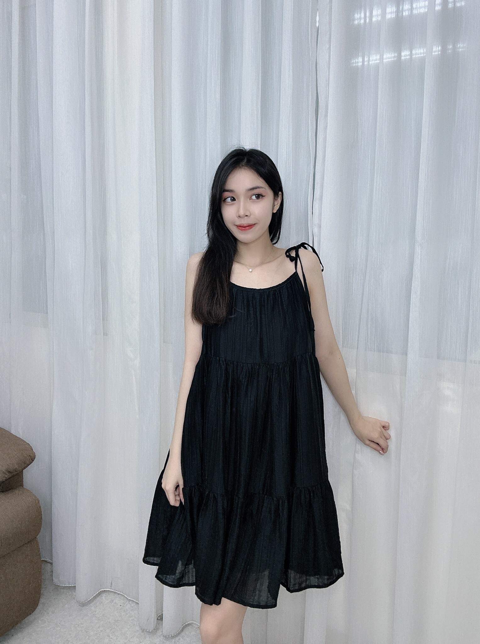 2560肩綁結雪紡洋 (3)