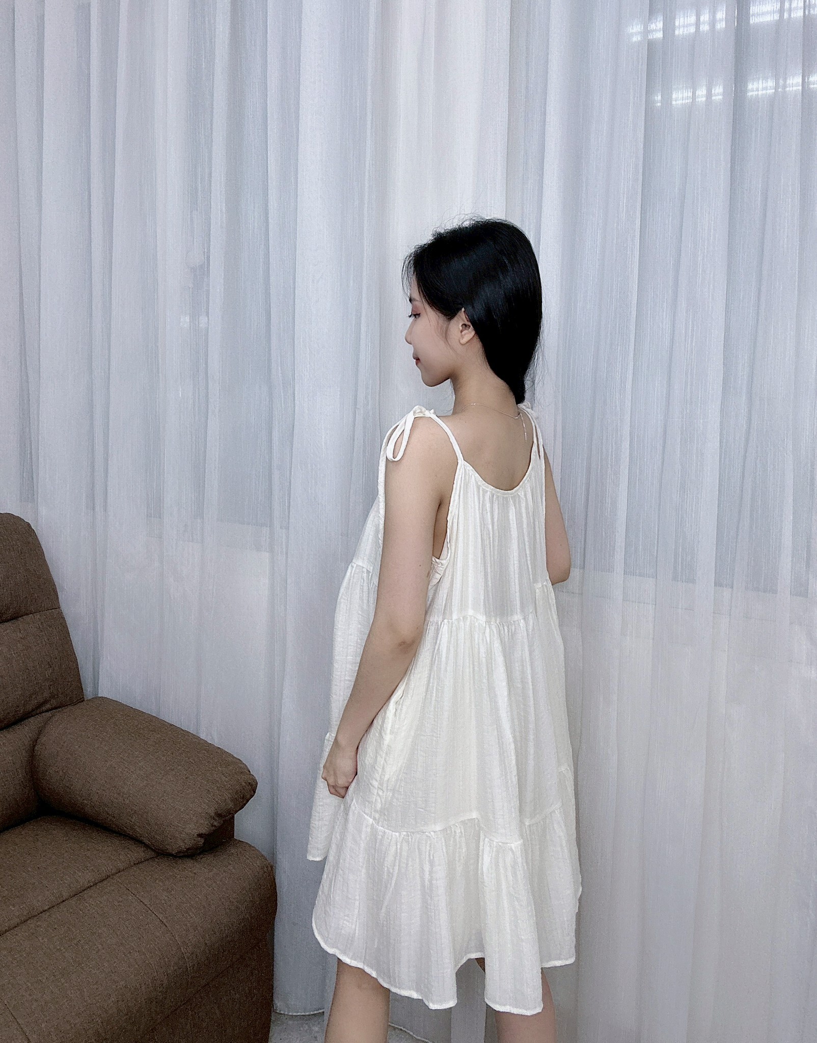 2560肩綁結雪紡洋 (2)