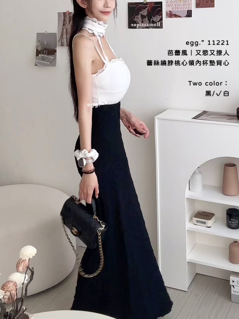 11221芭蕾風｜又慾又撩人蕾絲繞脖桃心領內杯墊背心 (5)