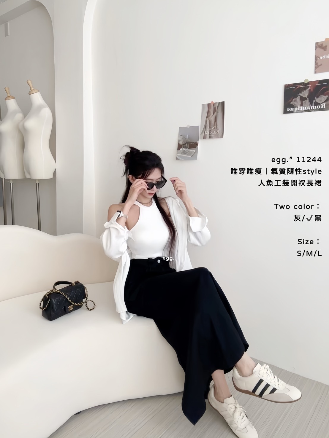 11244誰穿誰瘦｜氣質隨性style人魚工裝開衩長裙 (4)