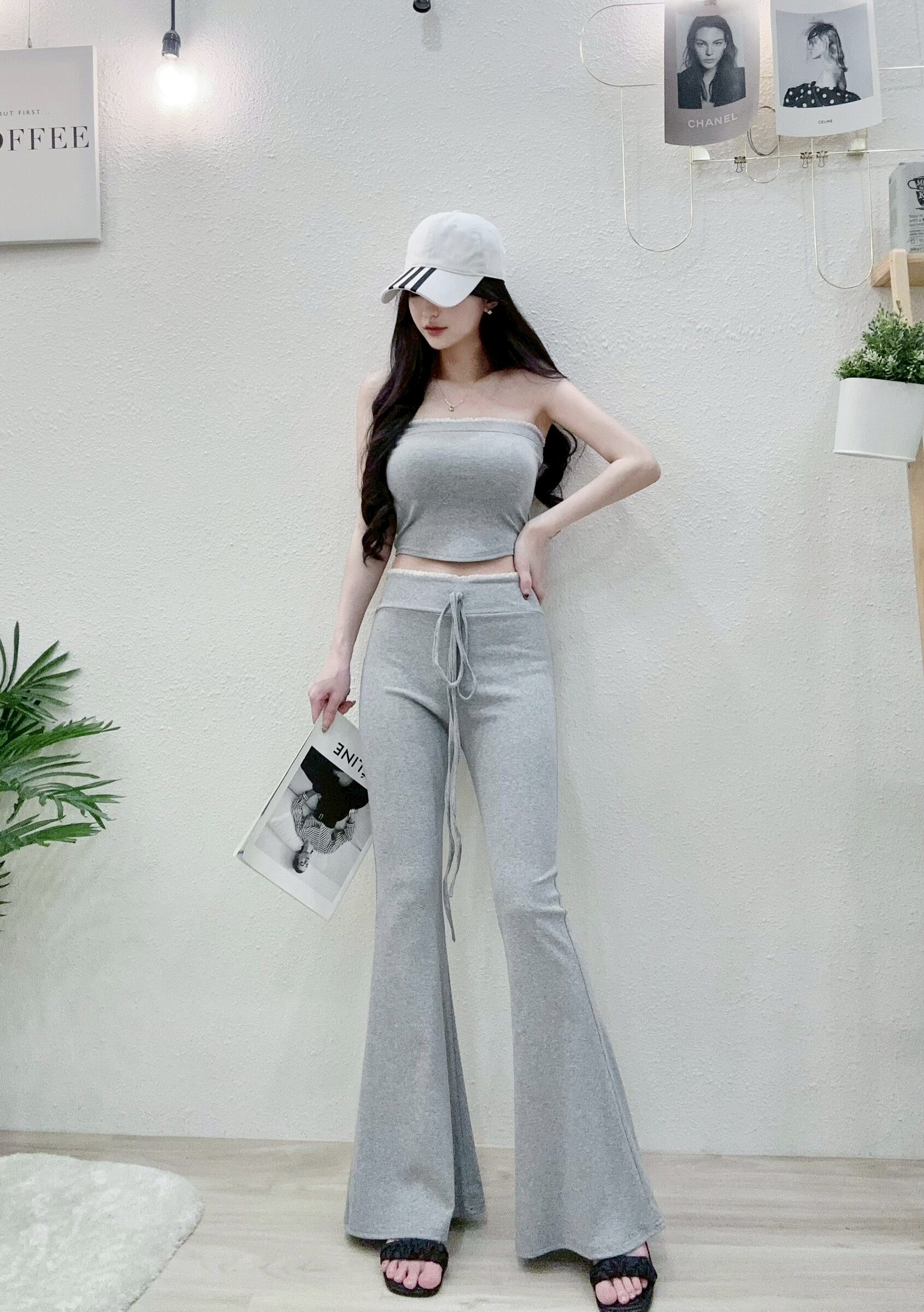 2032 P380 重工滾邊緹花抹胸喇褲套裝 (3)