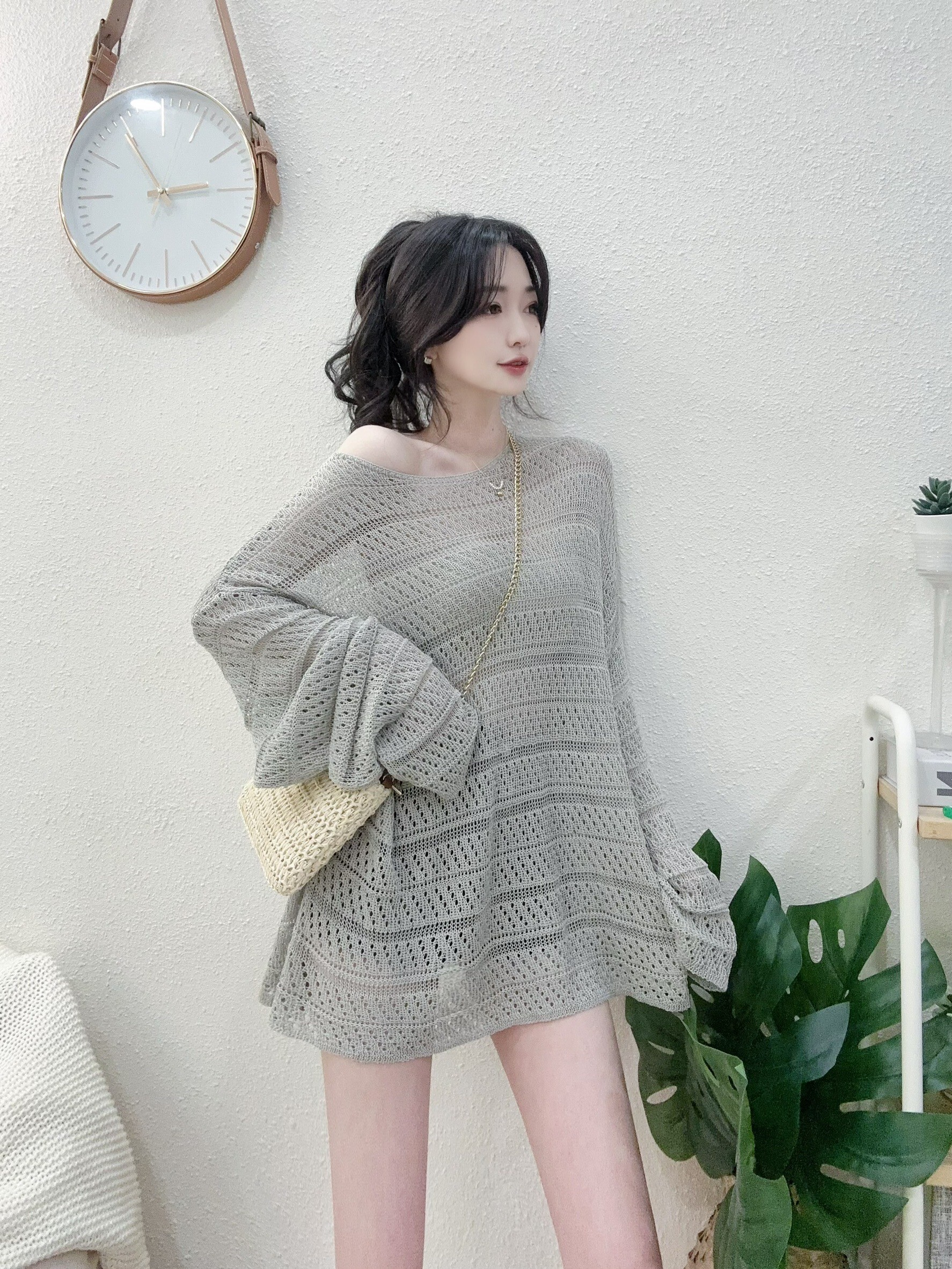 1111 P290 慵懶不敗綁帶長版針織上衣