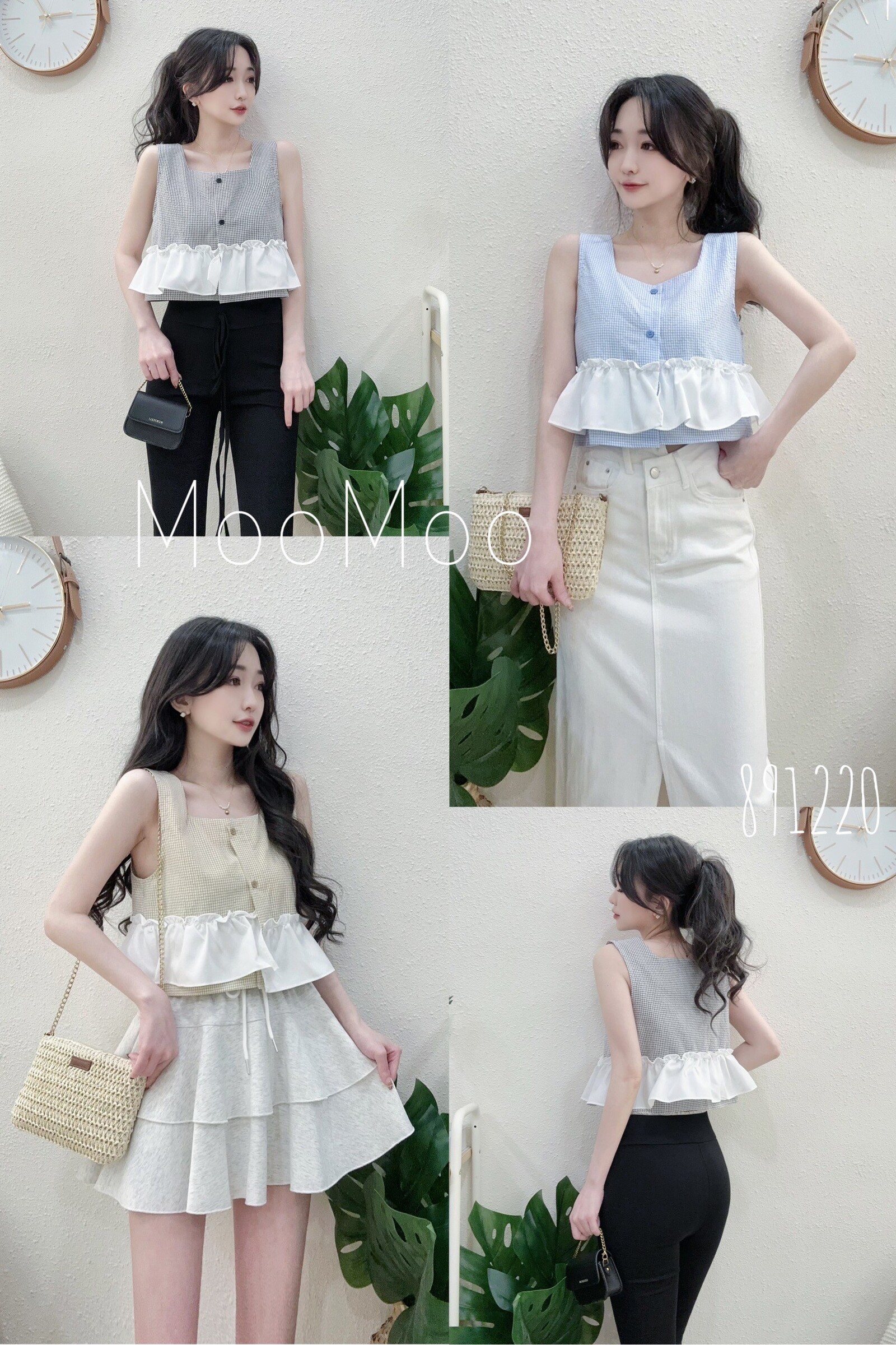 8912 P200 甜美寬肩細格拼接傘擺背心 (5)