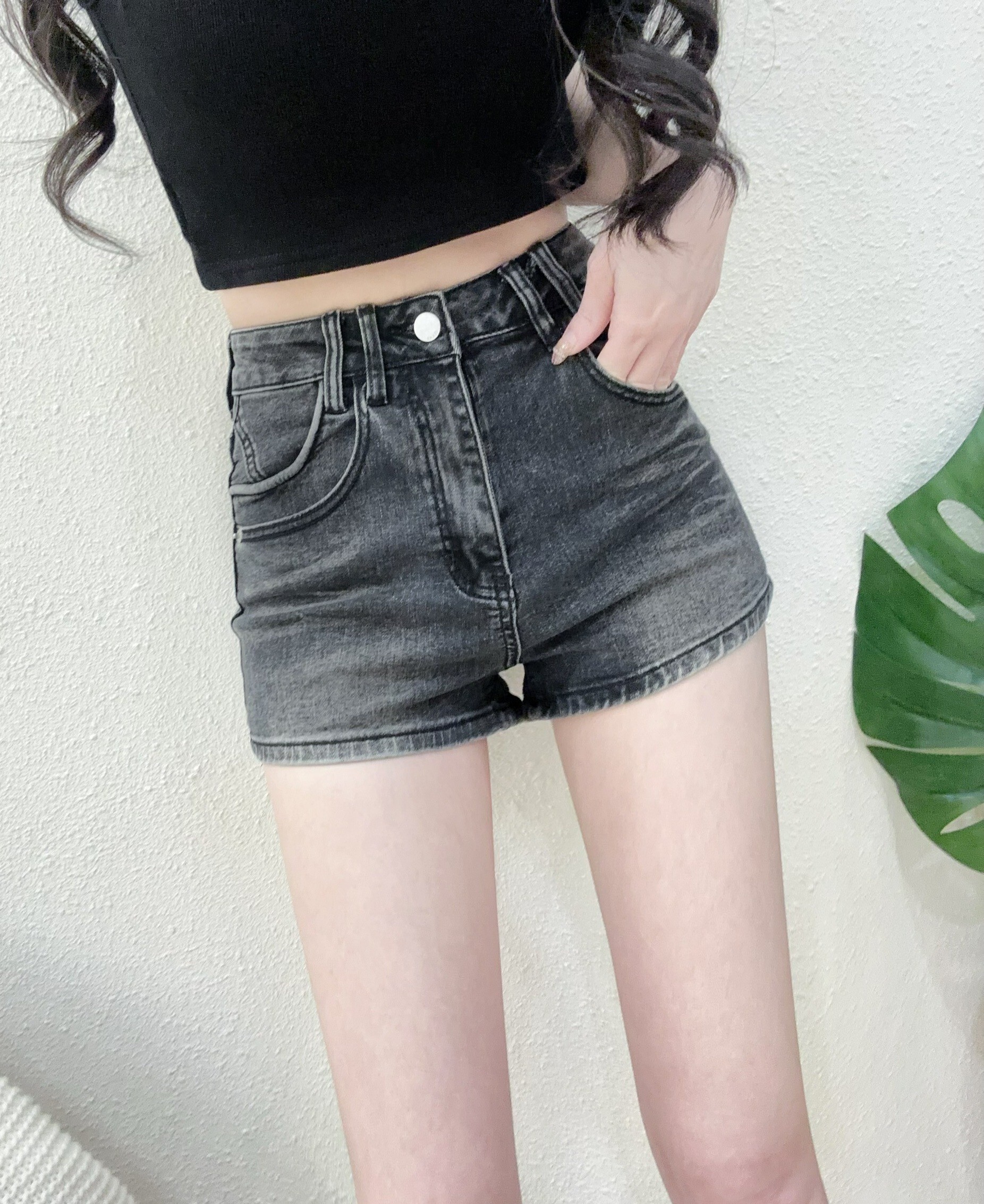 12233 P270 百搭彈力復古刷色牛仔短褲