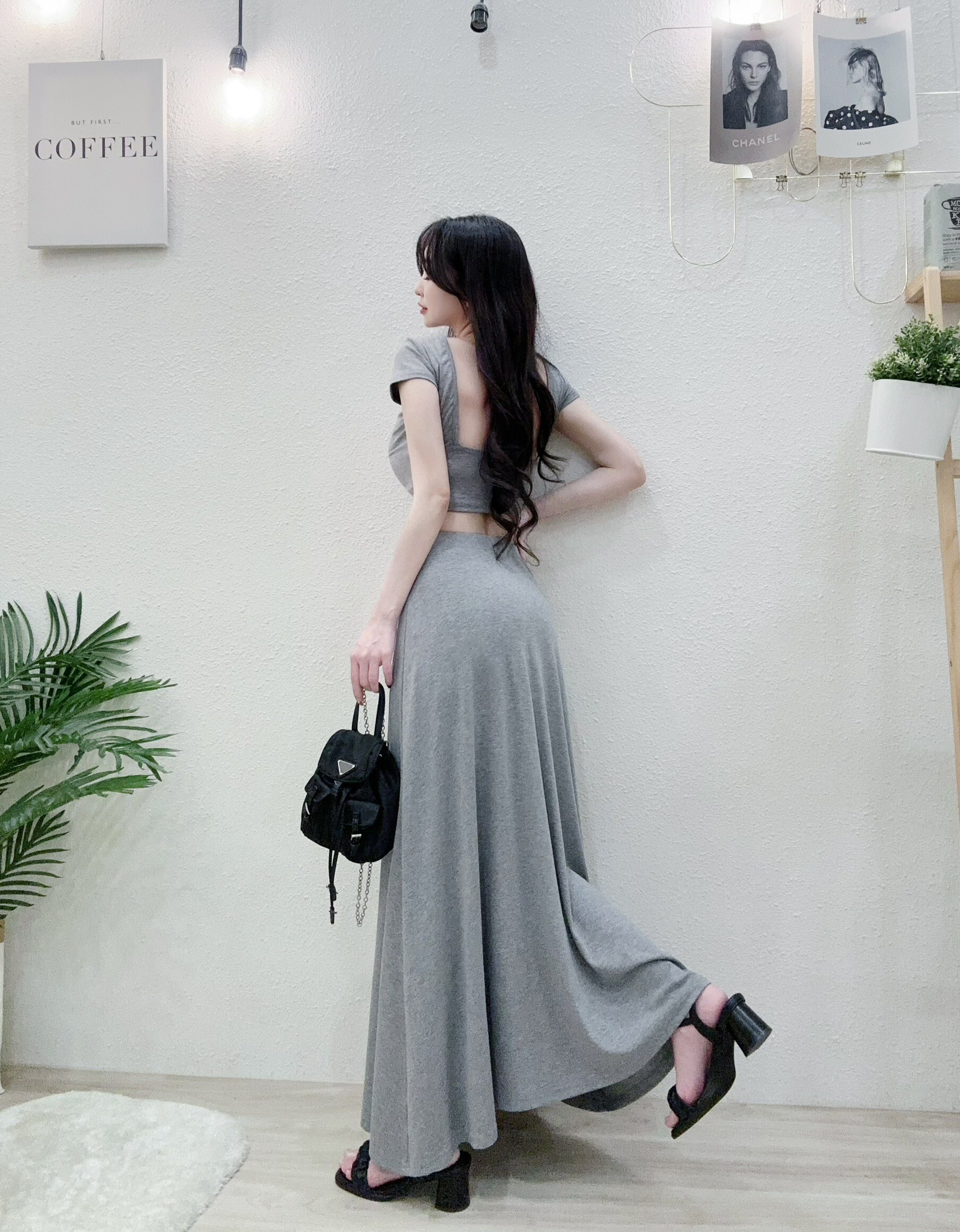 9125 P370 極簡大挖背罩杯短T長裙套裝 (4)