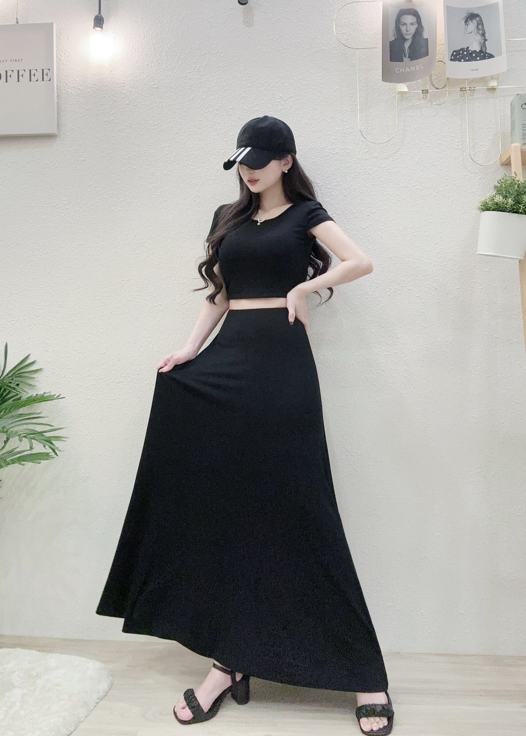 9125 P370 極簡大挖背罩杯短T長裙套裝 (3)