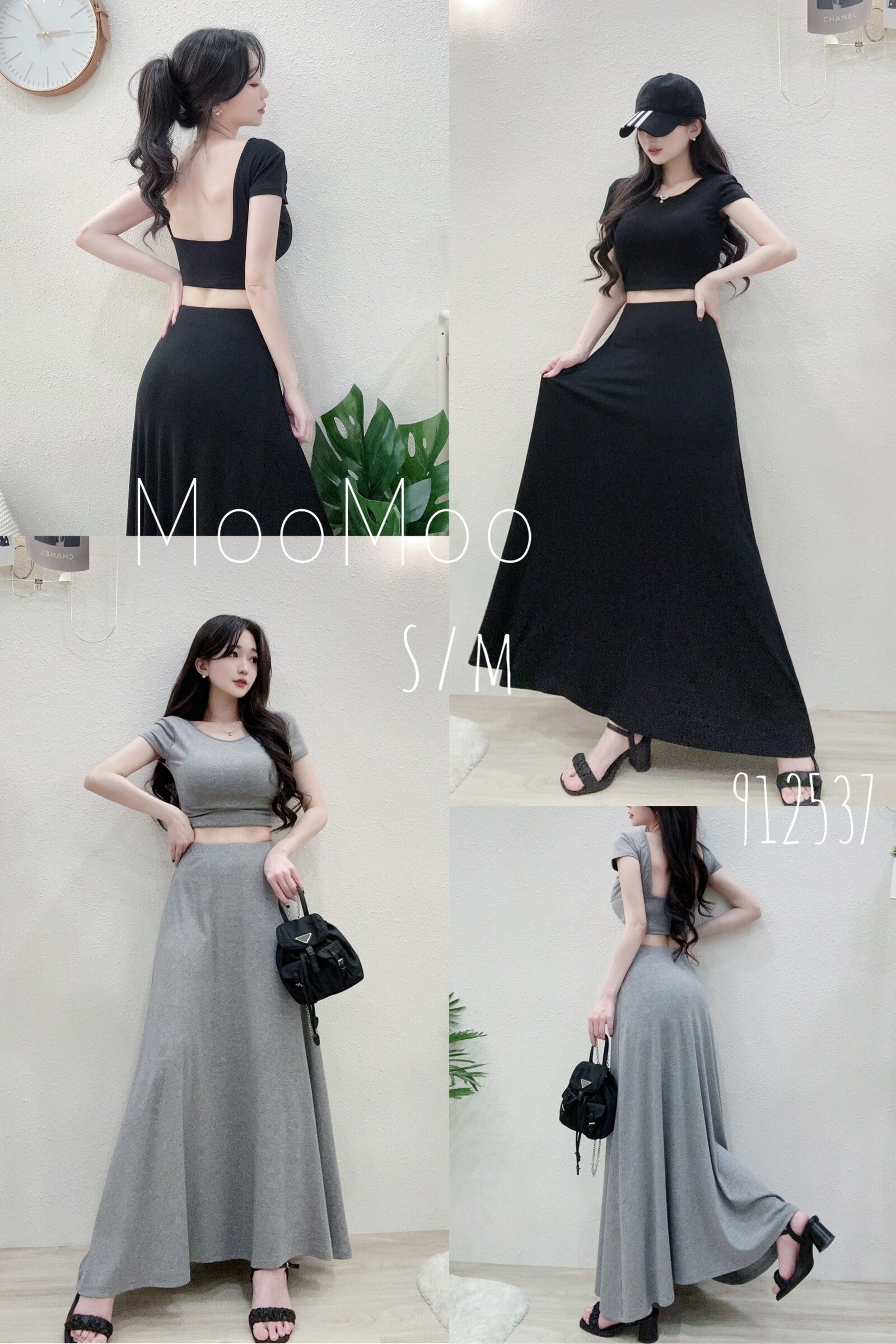 9125 P370 極簡大挖背罩杯短T長裙套裝 (5)