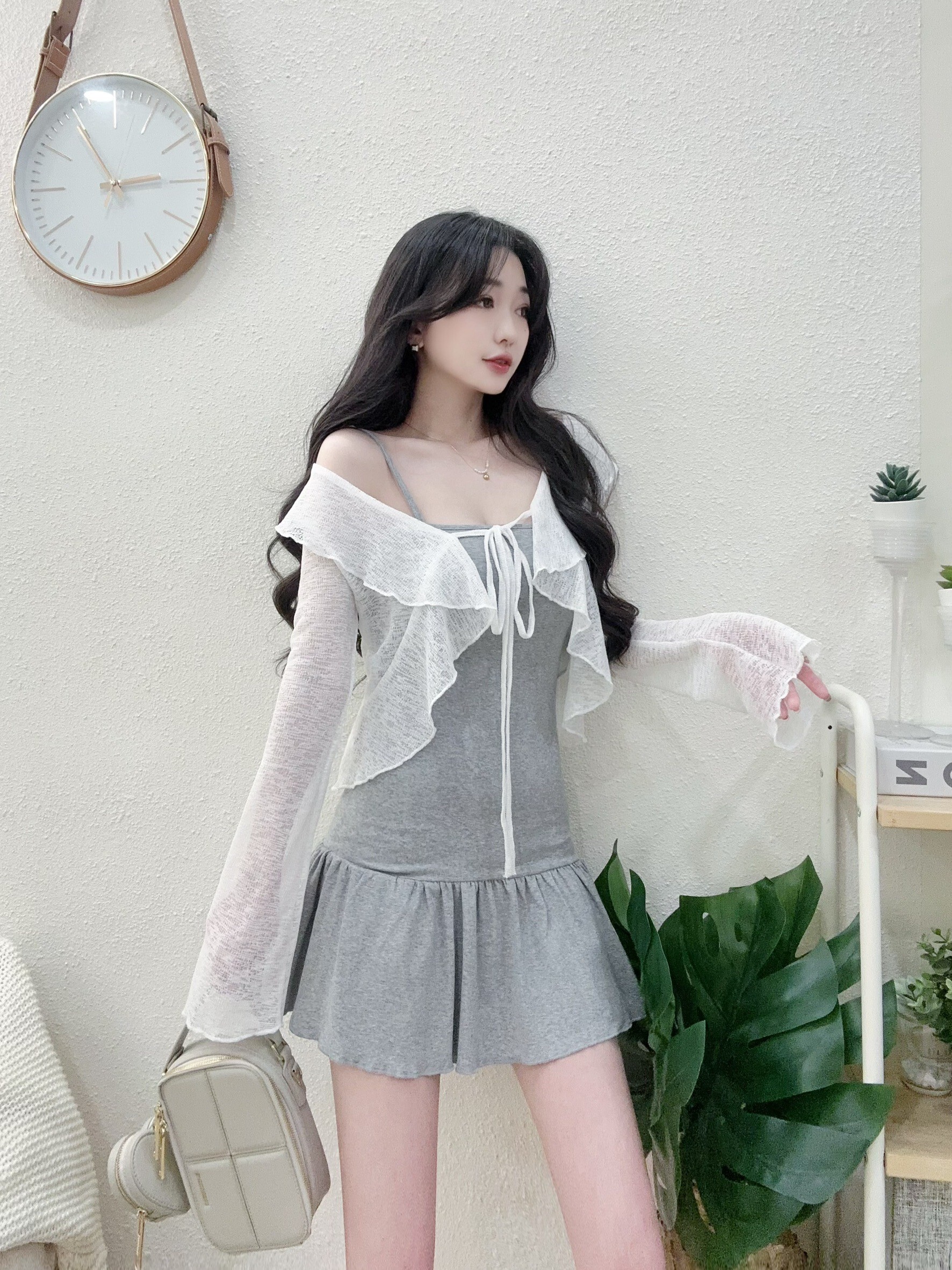 2038 P340 氣質荷葉罩衫+背心魚尾短洋 (2)