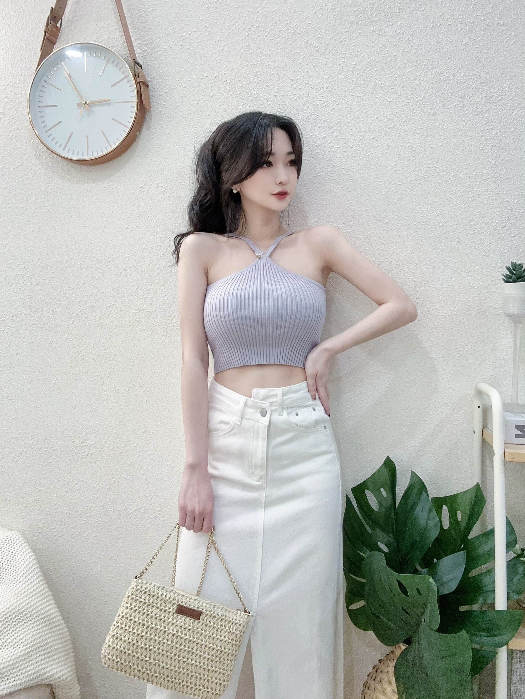 9911 P190 造型V型肩帶針織罩杯背心 (3)