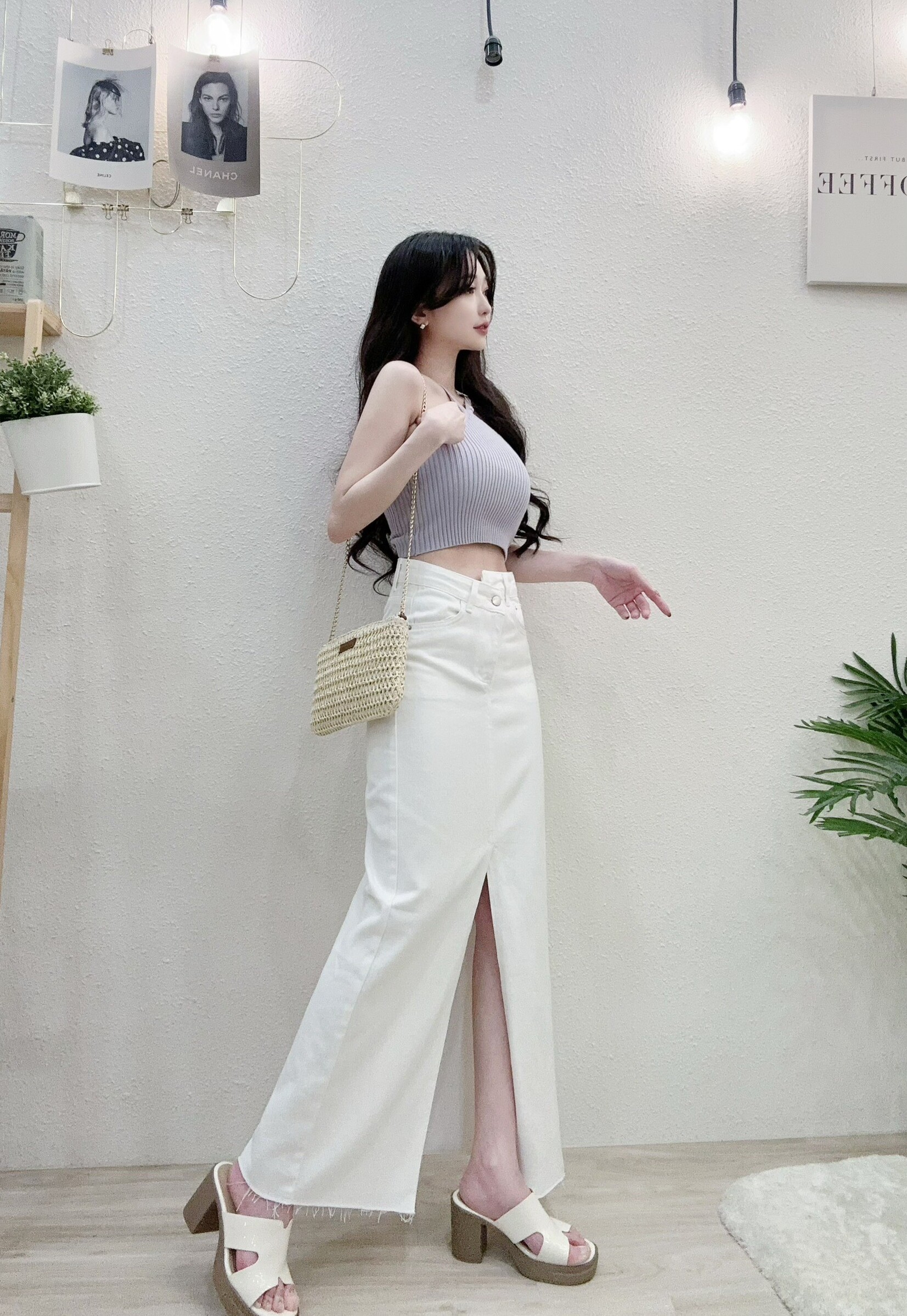 1913 P310 夏日不敗開叉修身牛仔長裙 (4)