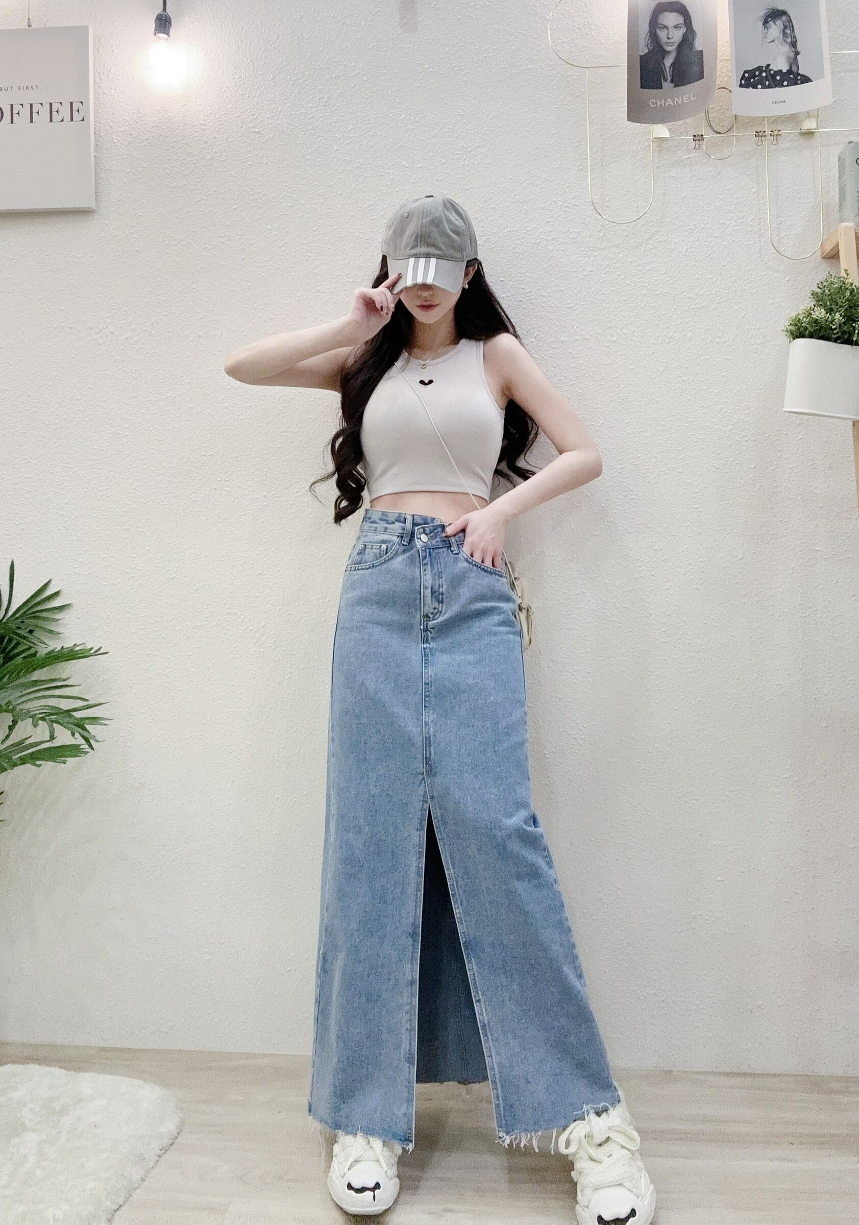 1913 P310 夏日不敗開叉修身牛仔長裙 (3)