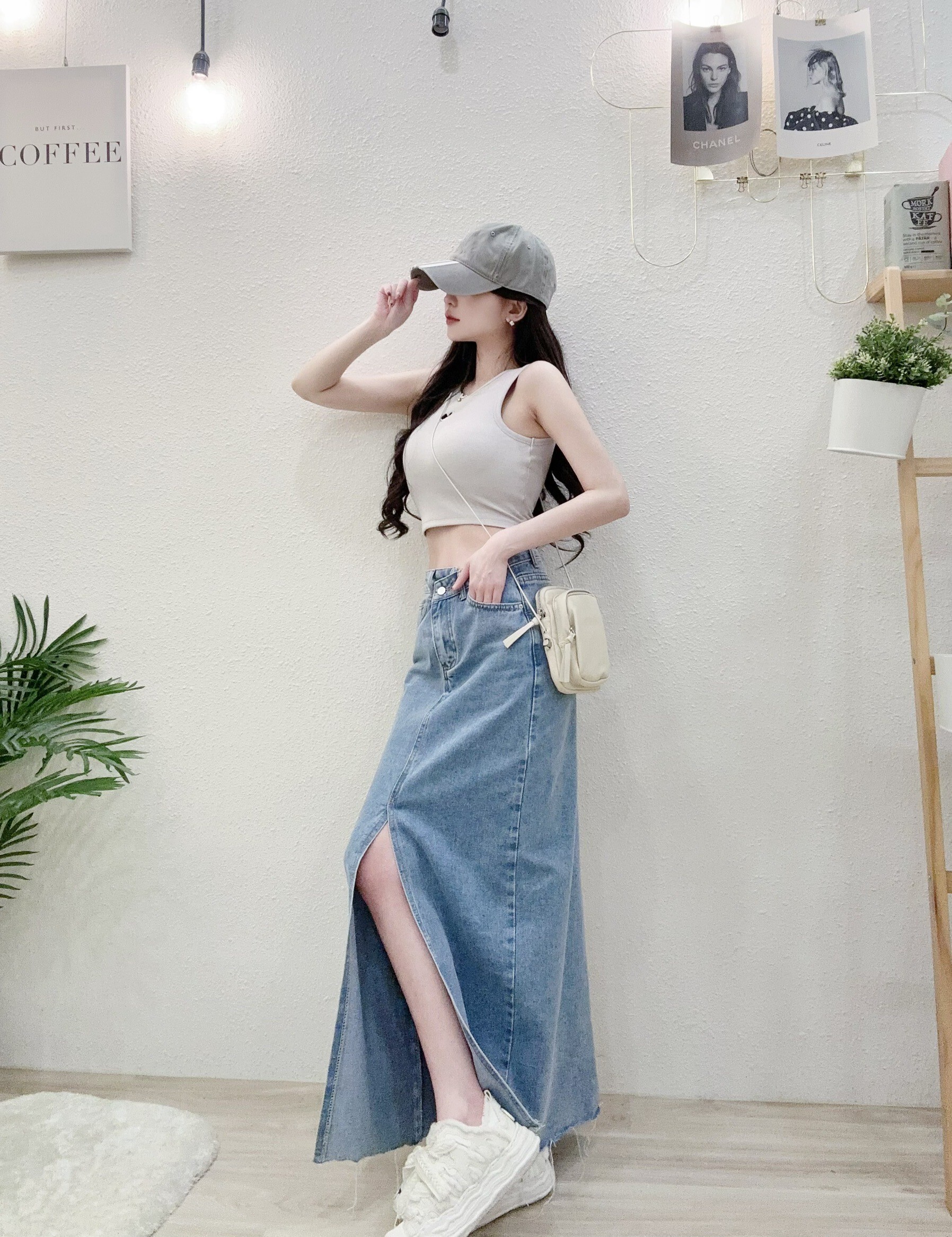 1913 P310 夏日不敗開叉修身牛仔長裙 (2)