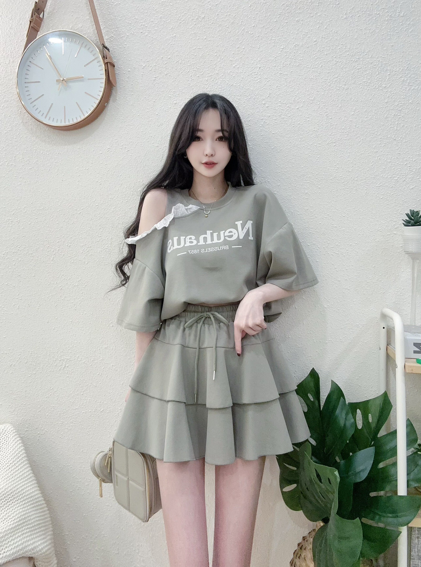 #2516 P340 好感單肩緹花蛋糕褲裙套裝 (2)