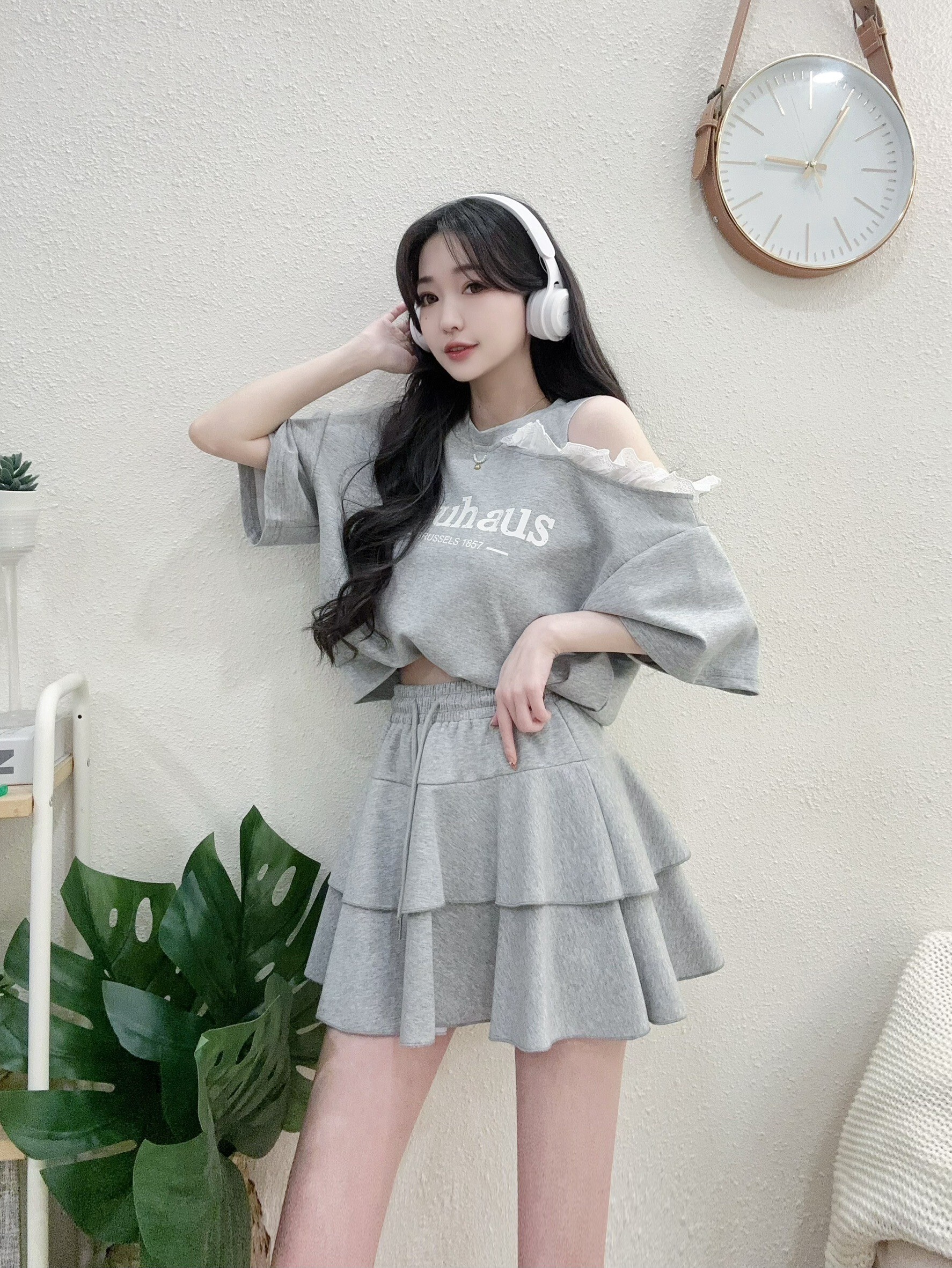 #2516 P340 好感單肩緹花蛋糕褲裙套裝 (3)