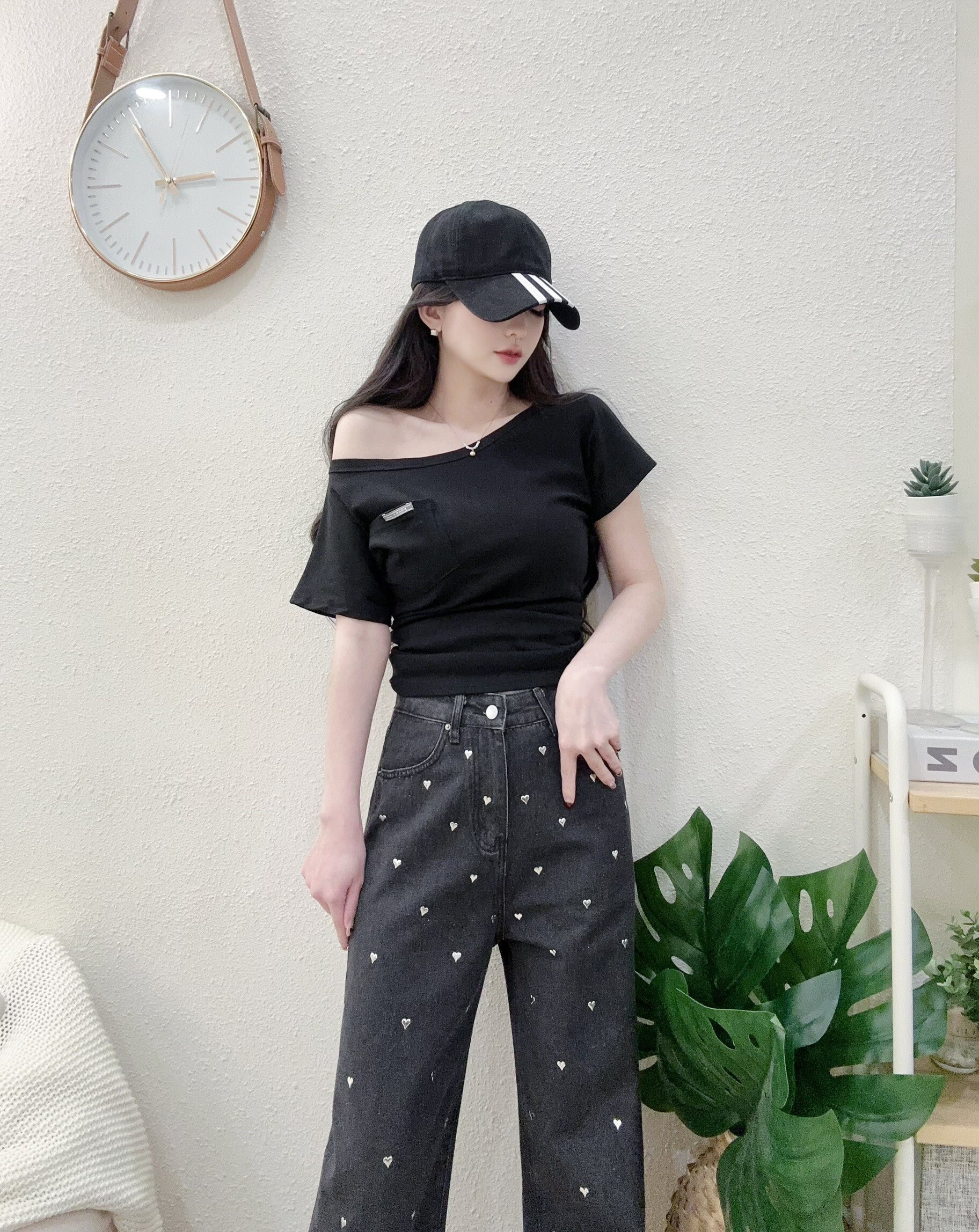 7328 P180 百搭個性標籤口袋斜肩上衣