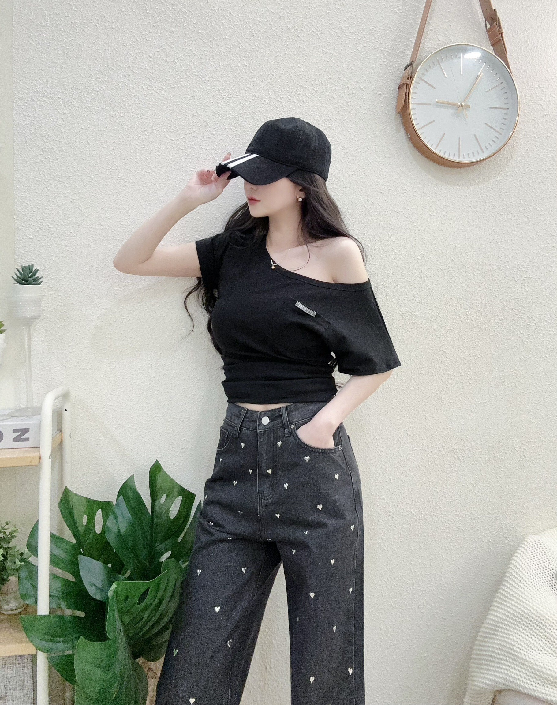 7328 P180 百搭個性標籤口袋斜肩上衣 (2)