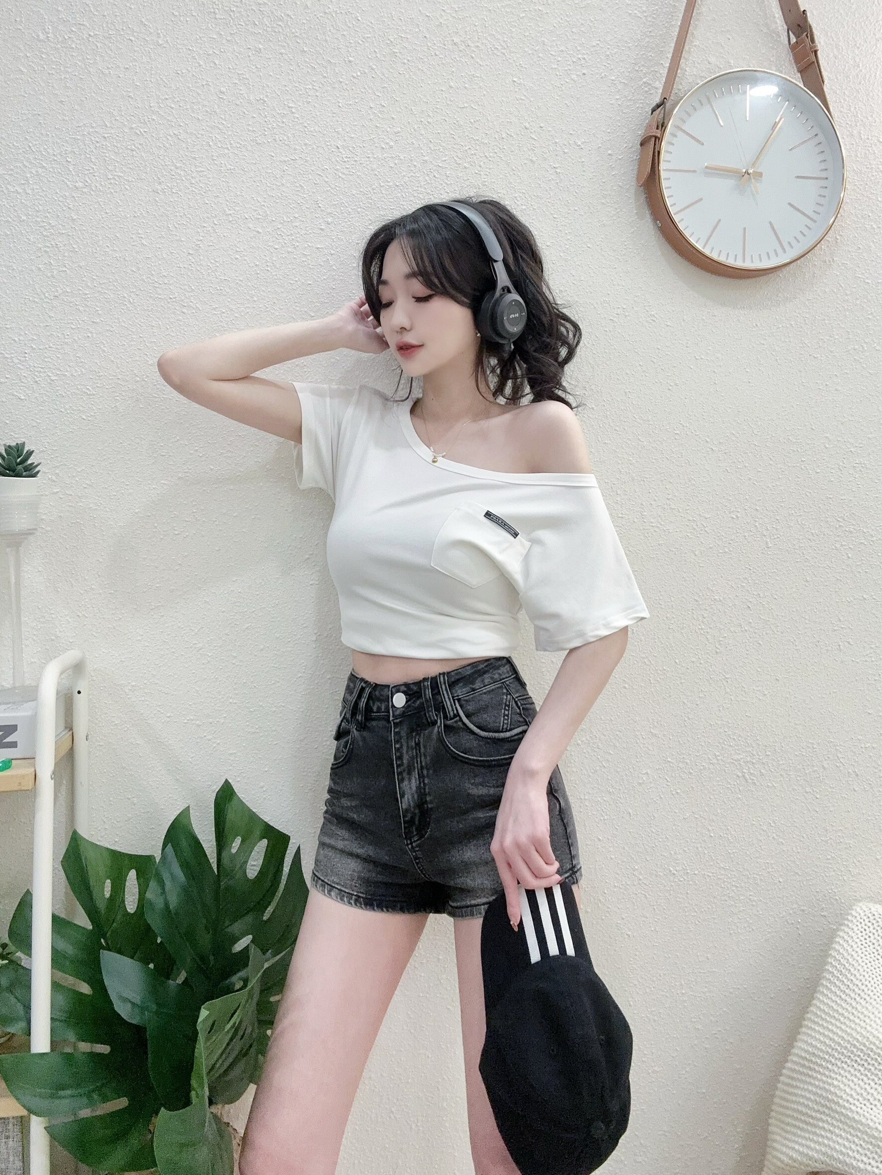 7328 P180 百搭個性標籤口袋斜肩上衣 (4)