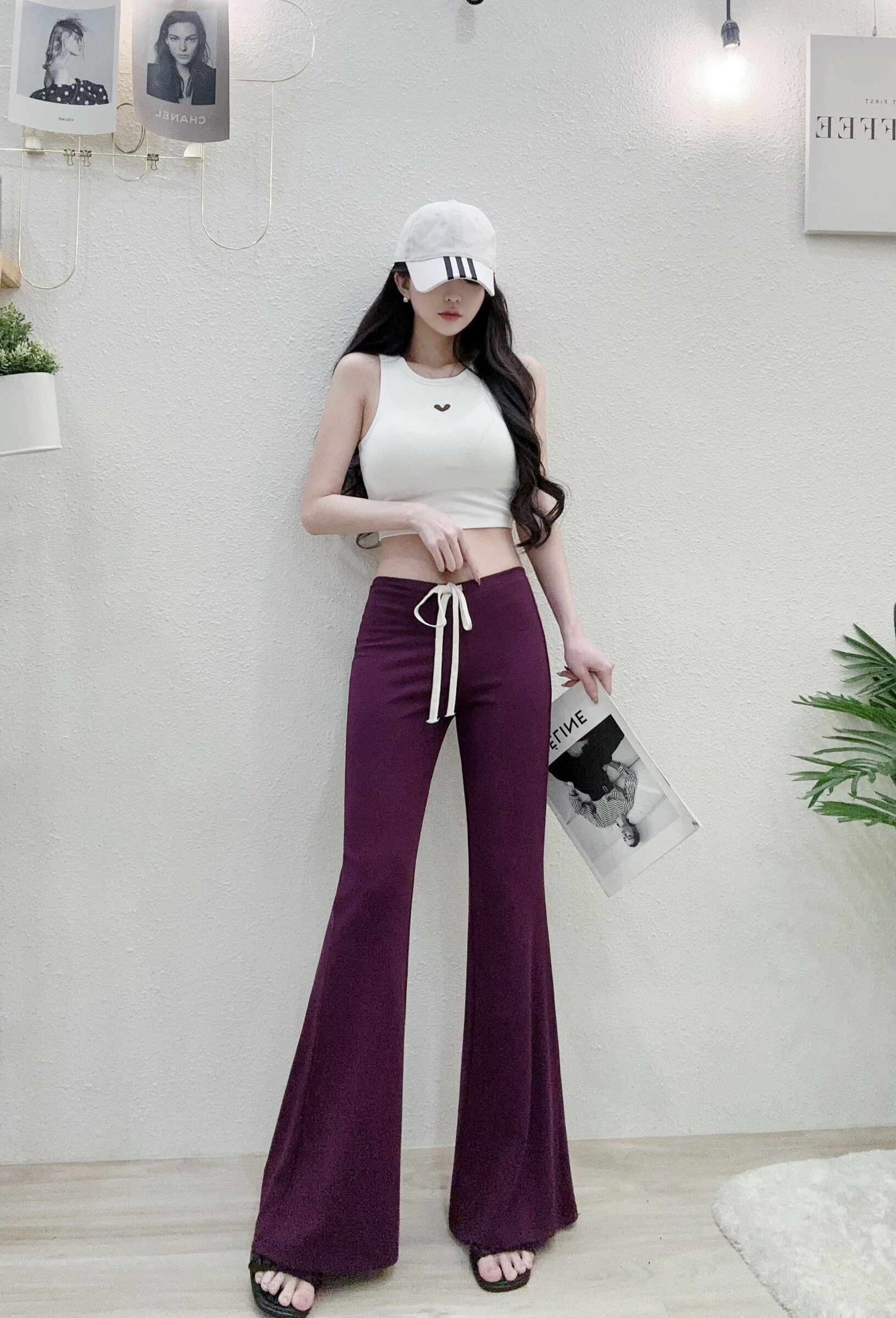 88821 P250 質感低腰抽繩面膜棉質喇褲 (4)