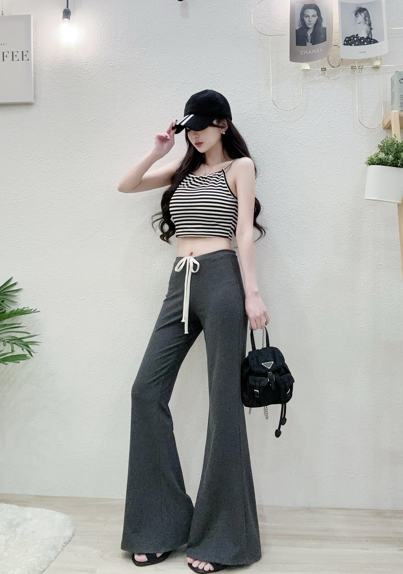 88821 P250 質感低腰抽繩面膜棉質喇褲 (2)