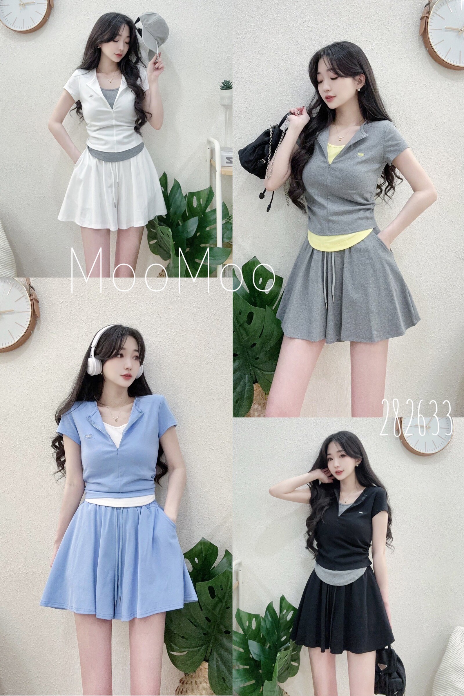 #2826 P330 東大配色假二件拉鍊裙褲套裝 (5)