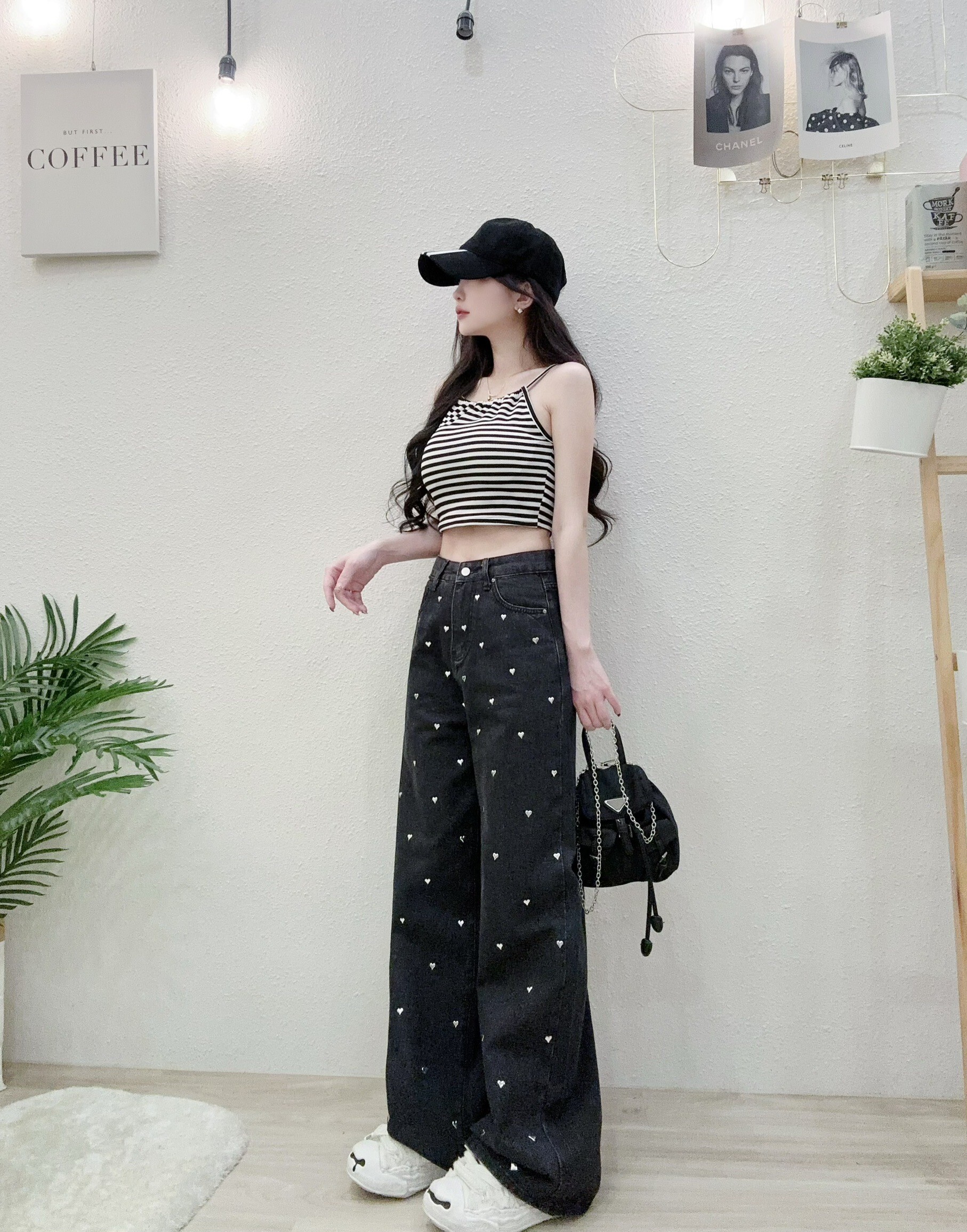 2702 P340 重工滿版銀質愛心牛仔寬褲 (2)